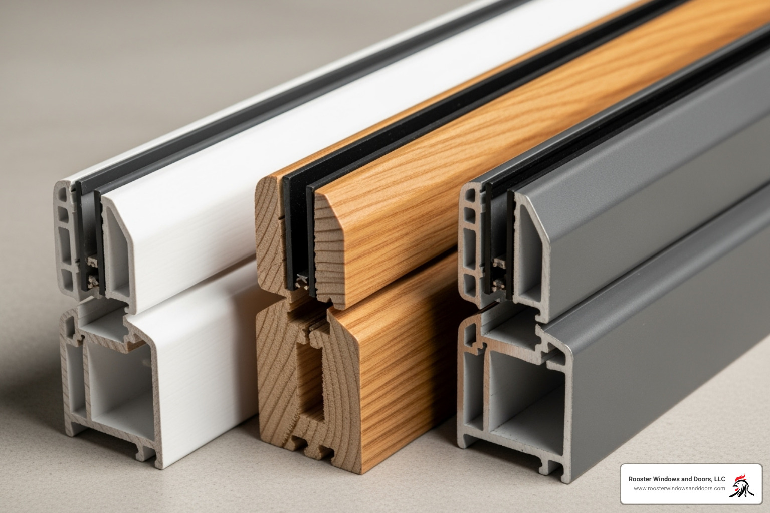 different window frame materials like vinyl, wood, and aluminum - double glazing windows near me