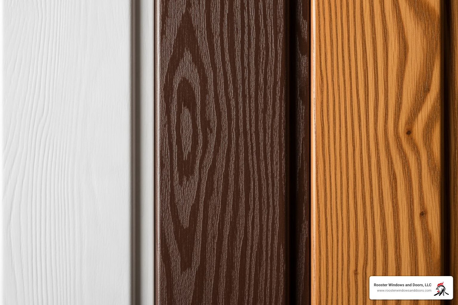 closeup of different patio door material samples like vinyl, fiberglass, and wood - Patio door replacement options