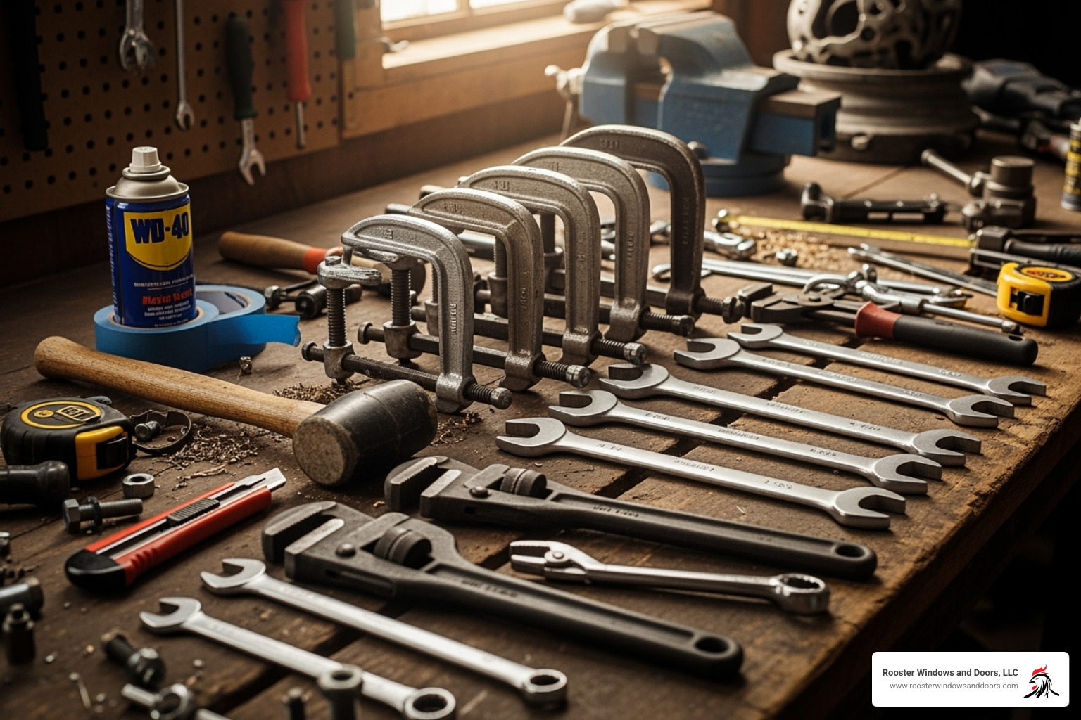 tools needed for garage panel replacement, like C-clamps and wrenches - replace top panel of garage door with windows