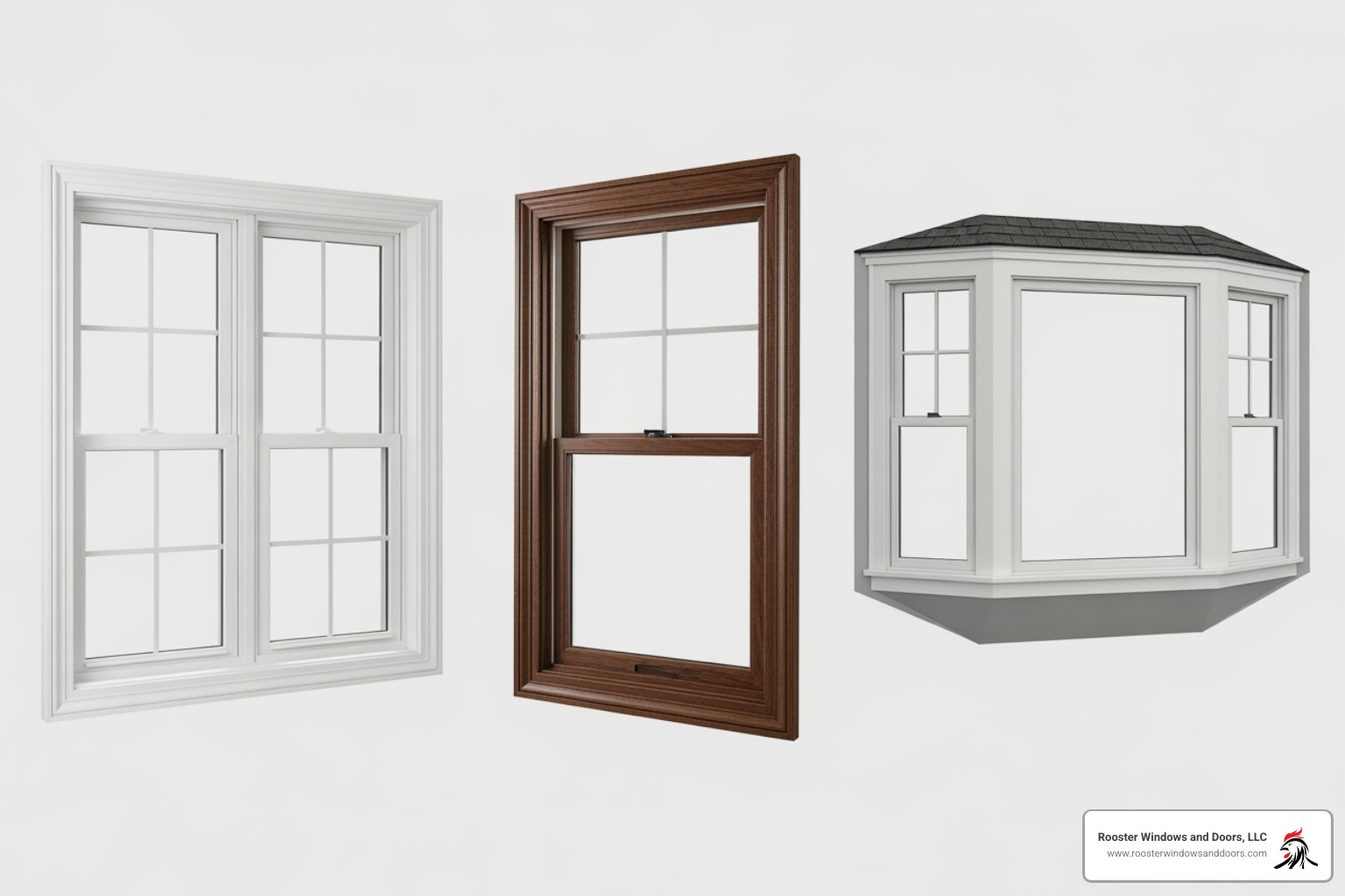 showing different window styles like casement, double-hung, and bay - cost to replace a window