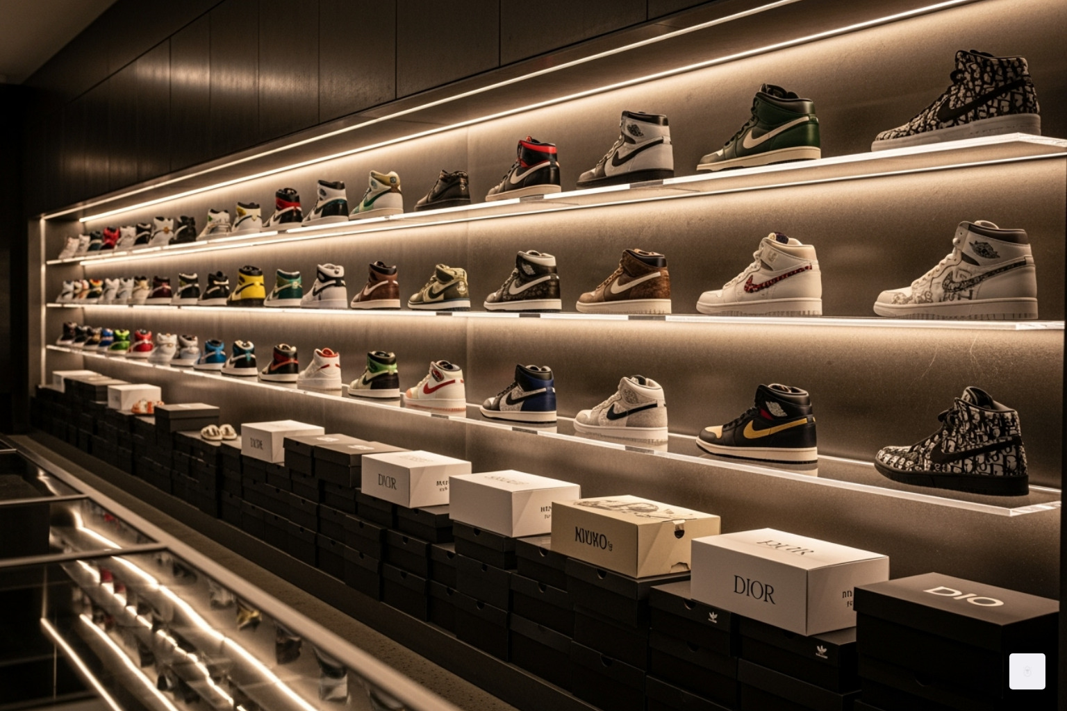 of a sneaker wall in a premium New York City boutique. - panda dunks