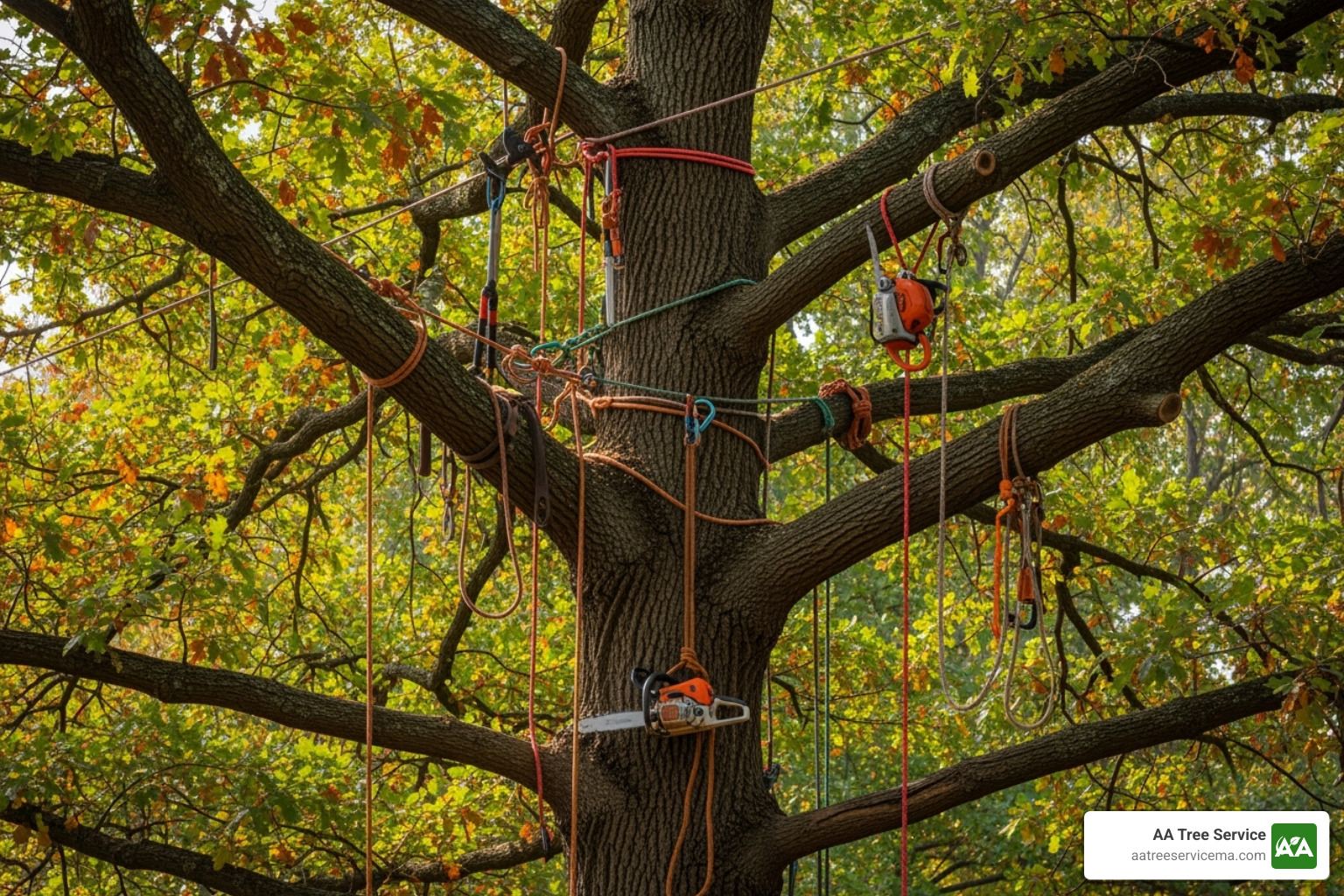 tree service crew safely pruning a large oak tree - Tree experts near me tree service crew safely pruning a large oak tree - Tree experts near me