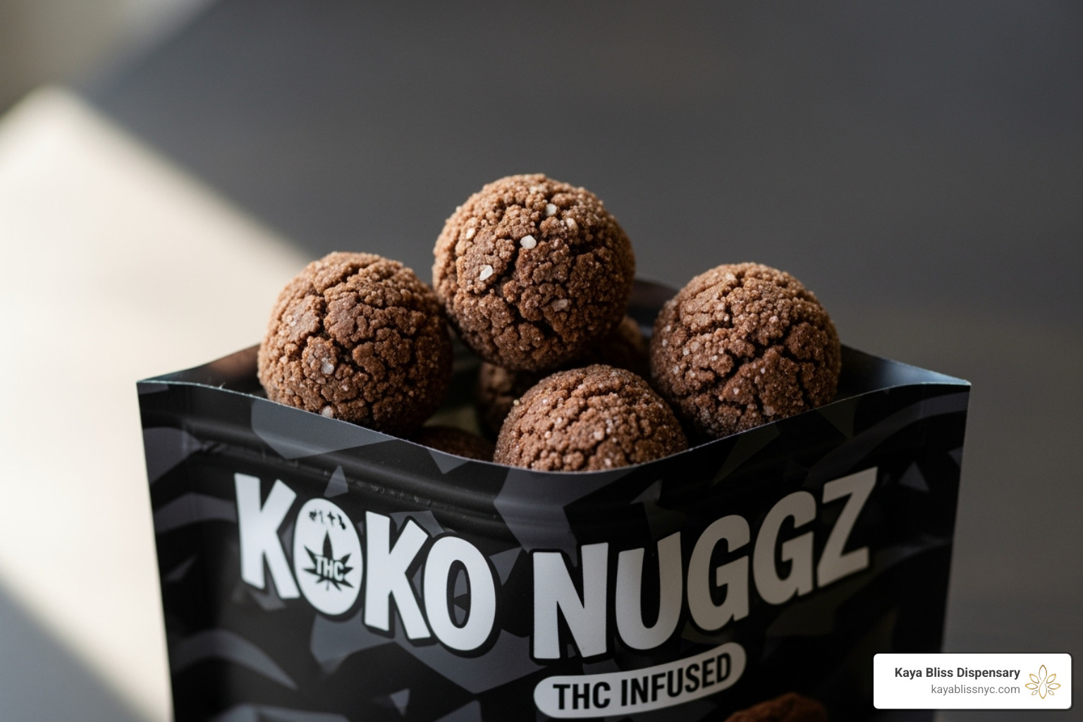 Koko Nuggz in their New York-compliant jar packaging, resembling cannabis buds - koko nuggz thc