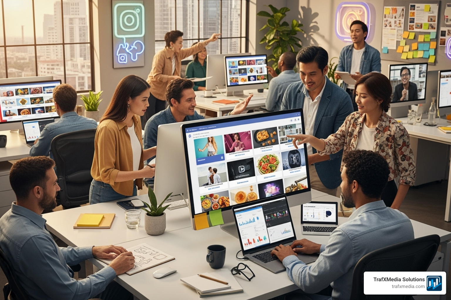 A performance dashboard on a laptop showing positive trends in ad metrics like CTR and conversions - Facebook ads creative agency
