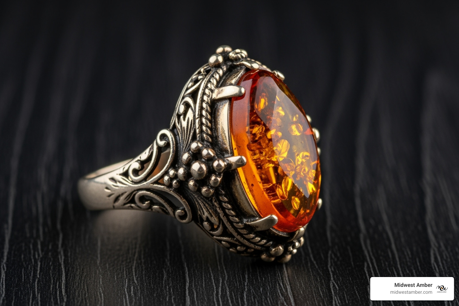 antique-style amber ring - real amber ring