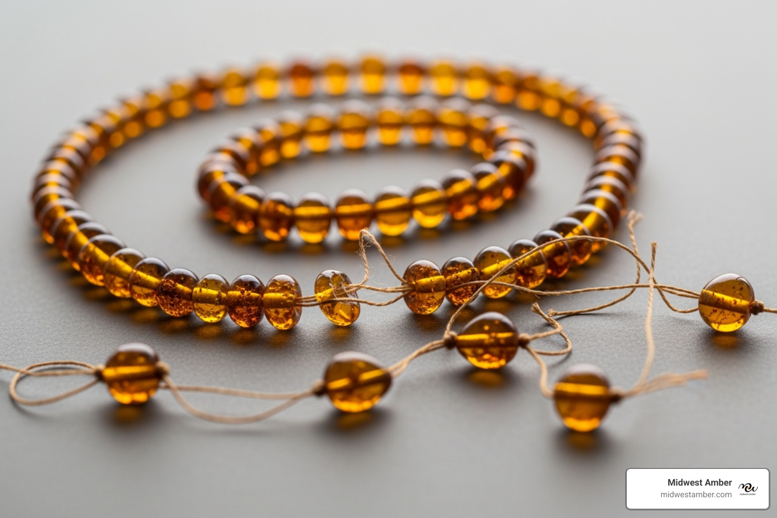 a broken amber necklace with scattered beads - amber stone teething necklace