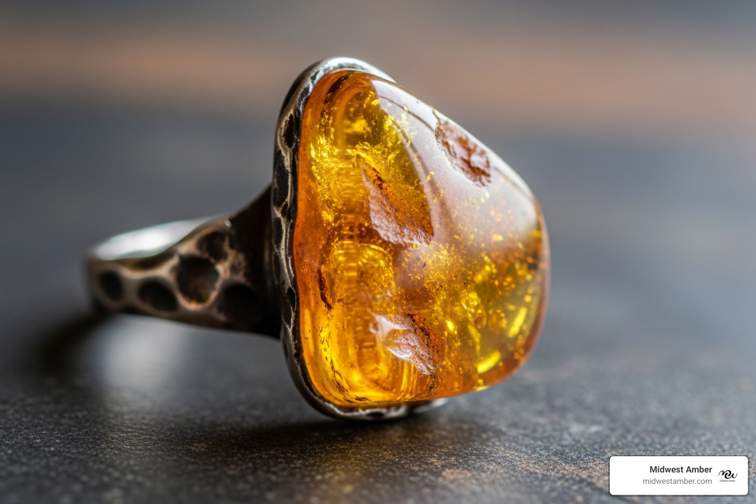 raw, unpolished amber ring - amber mosquito ring