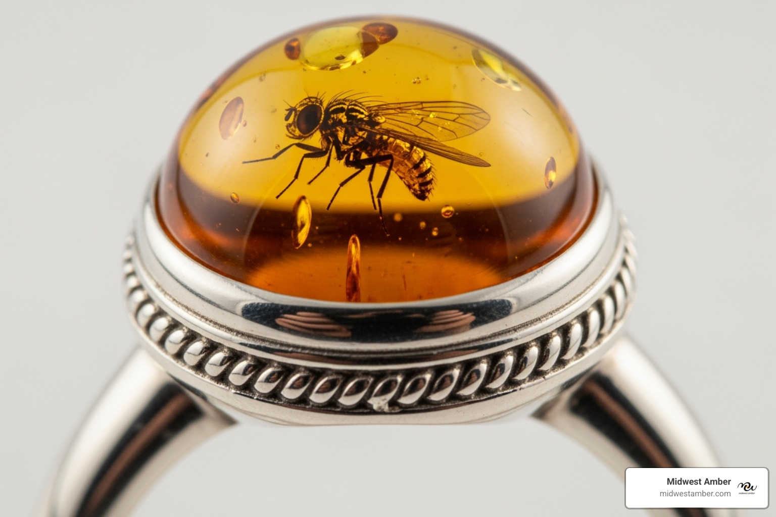classic, neat amber and silver ring - amber mosquito ring