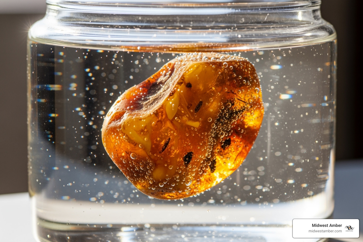 amber piece floating in saltwater - how to tell real amber jewelry
