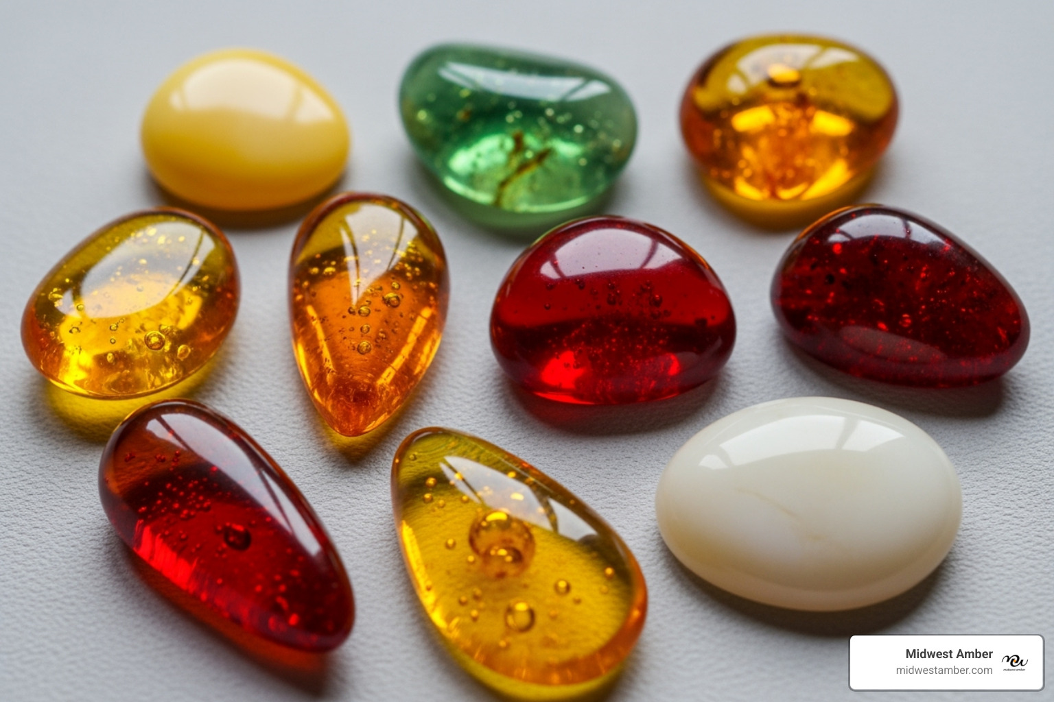 variety of amber colors like honey, cherry, green, and white - amber crystal