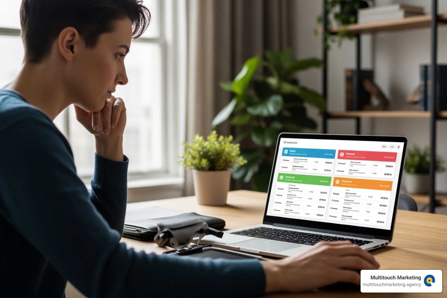 A person comparing different service plans on a laptop - wordpress management companies