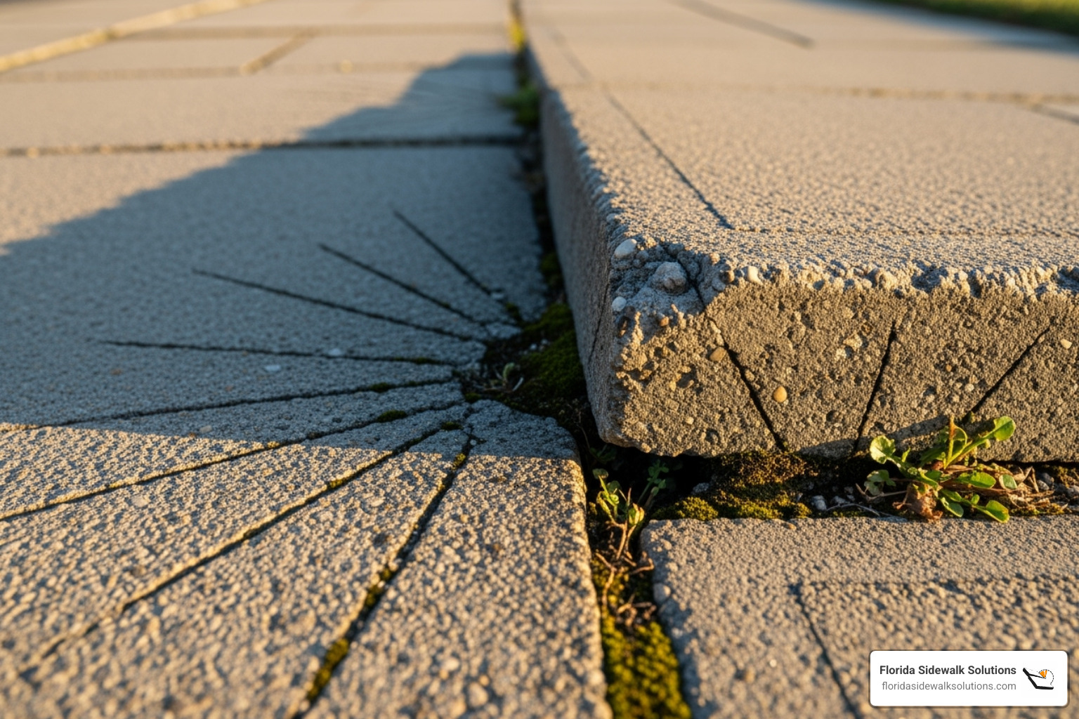 cracked and uneven sidewalk panel creating a trip hazard - cement companies near me