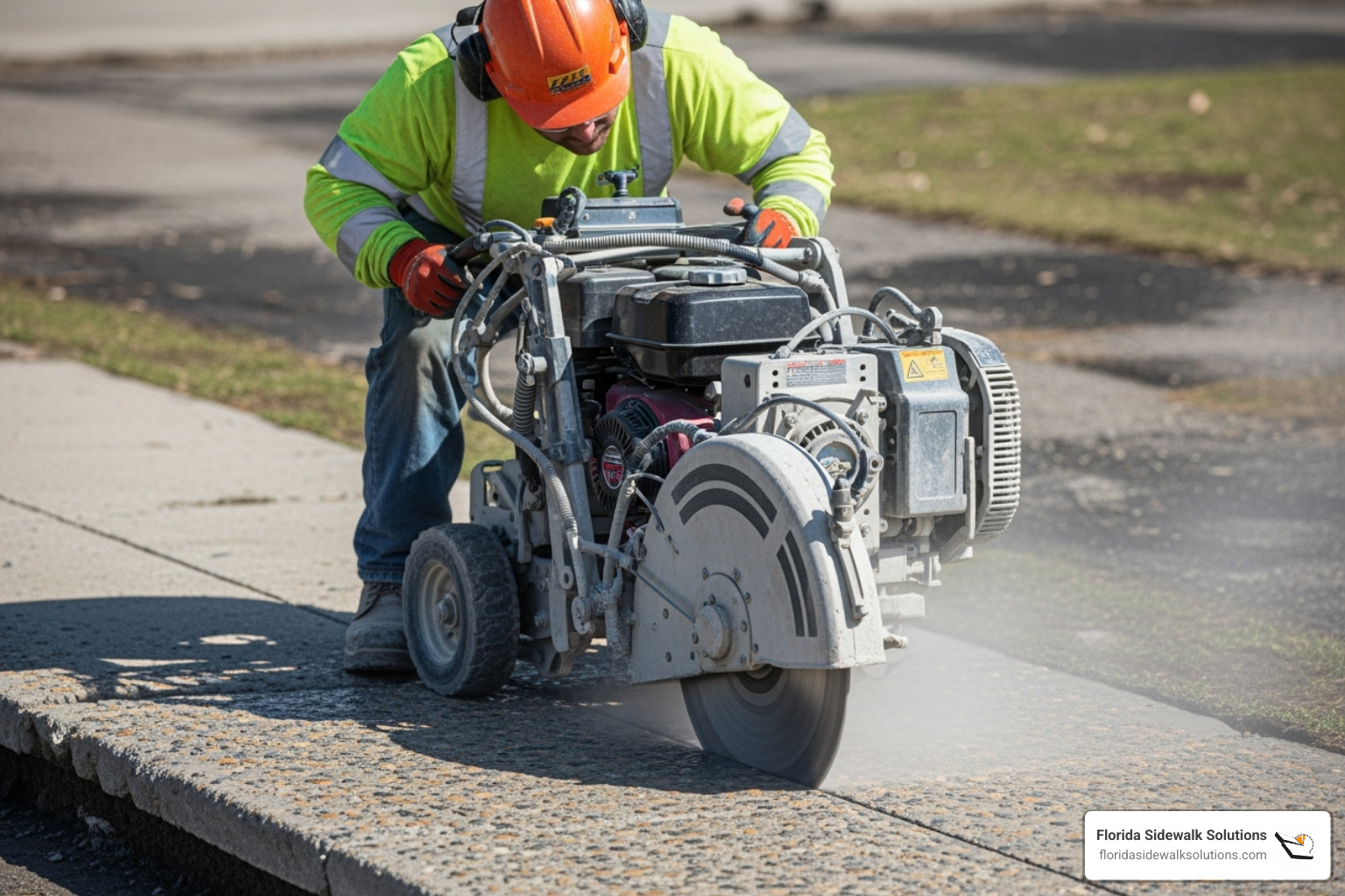 technician using precision cutting equipment - cement companies near me