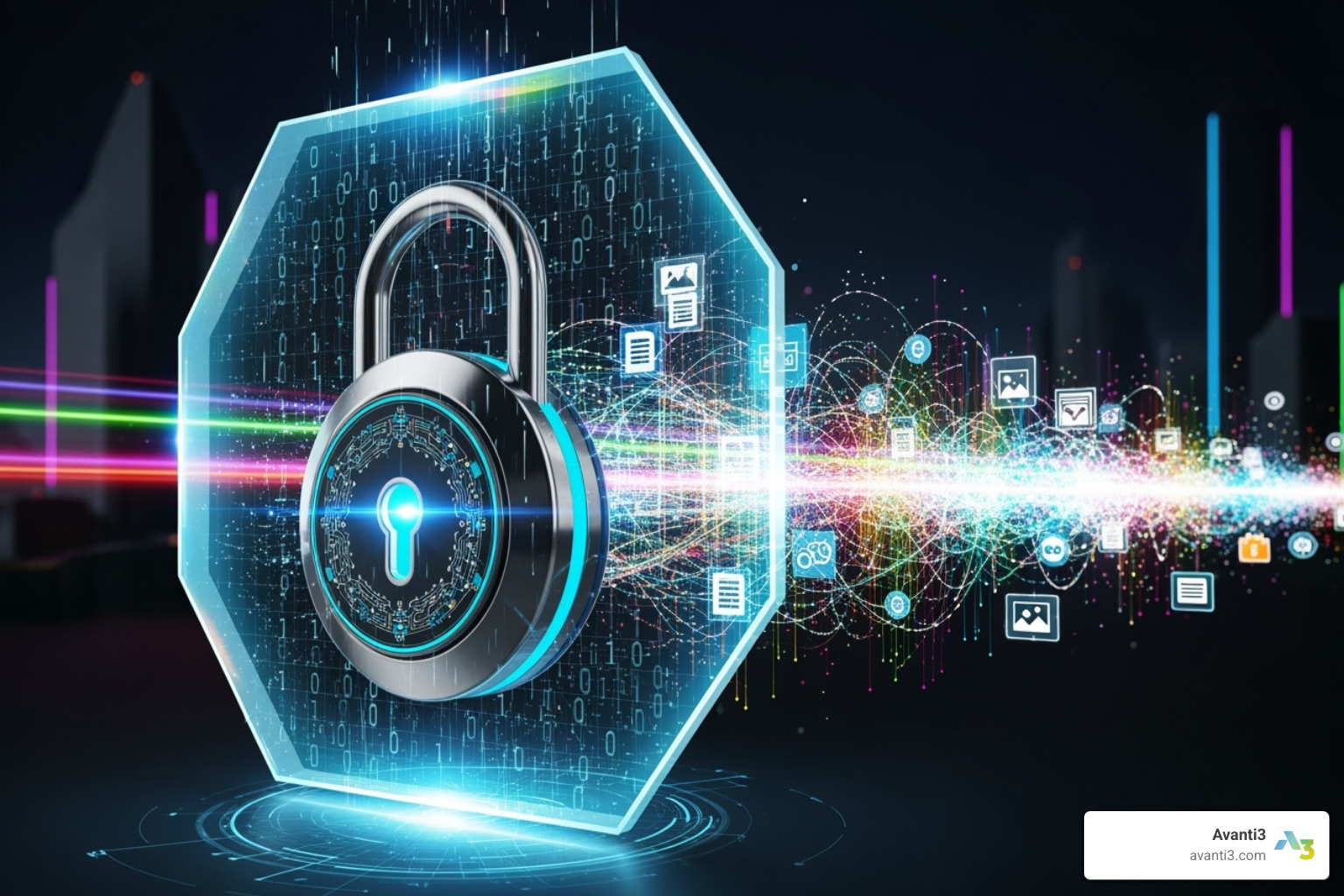 a digital lock and shield protecting a data stream - seamless fintech integration