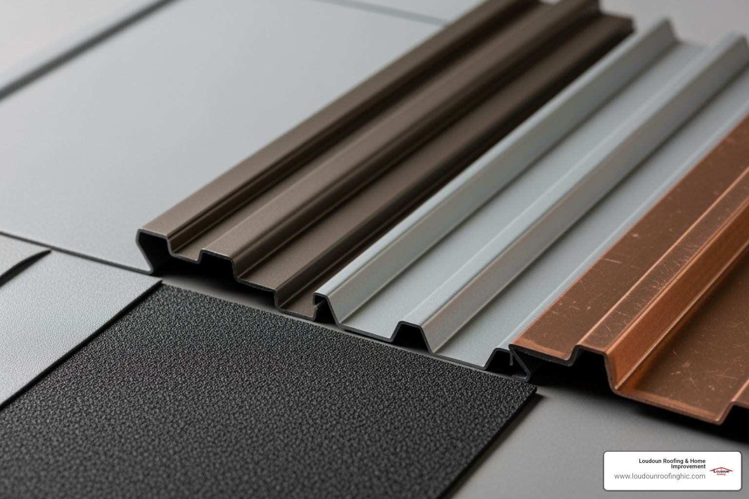 various commercial roofing material samples like TPO, EPDM, and Metal - commercial roofing great falls va