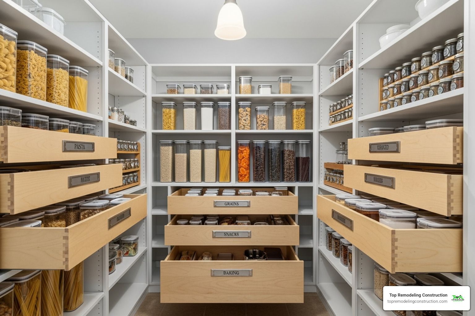 well-organized pantry with pull-out drawers and clear containers - best kitchen upgrades well-organized pantry with pull-out drawers and clear containers - best kitchen upgrades