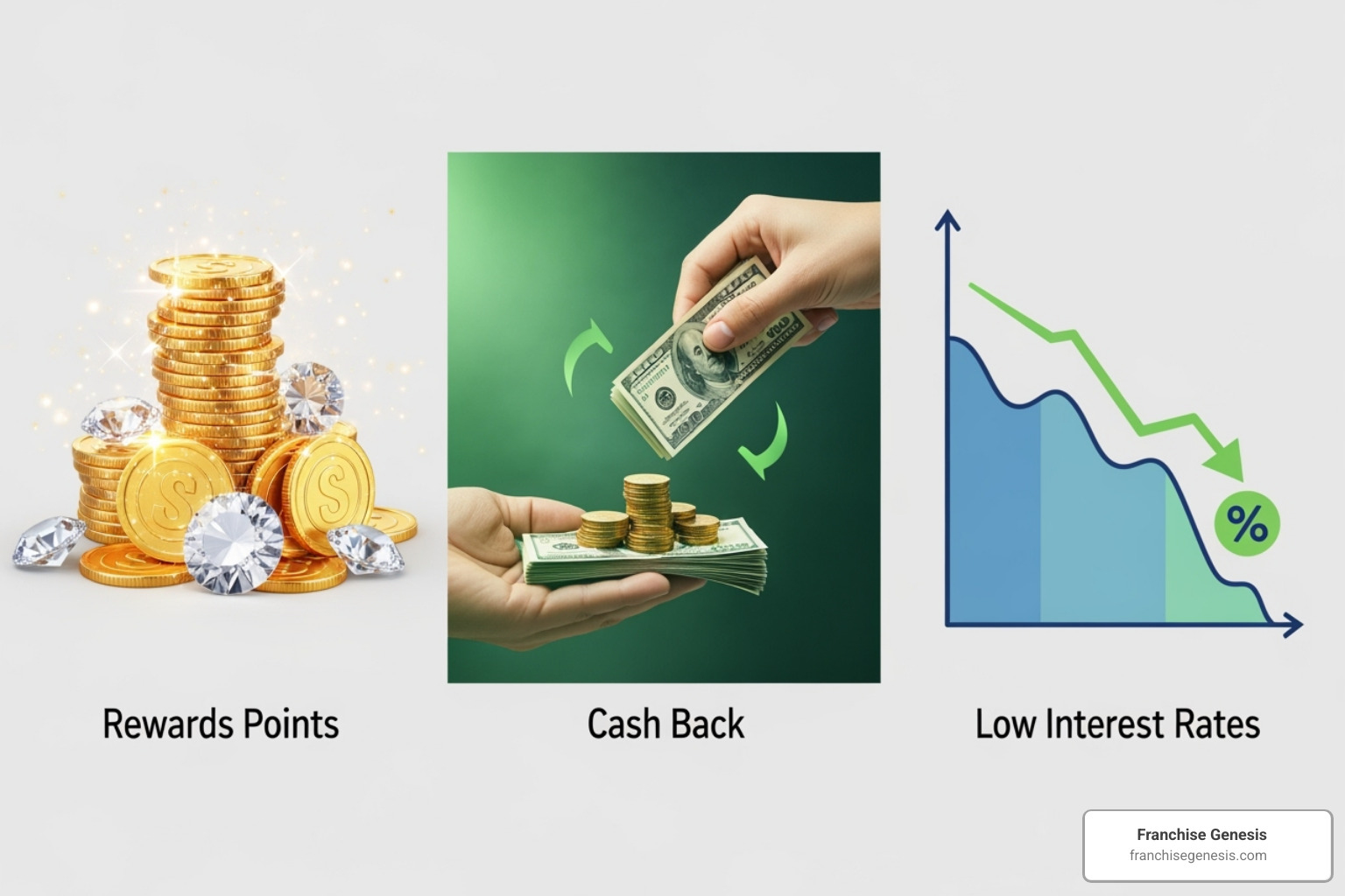 comparison chart showing different card features like points, cash back, and low interest - best business credit cards for small business