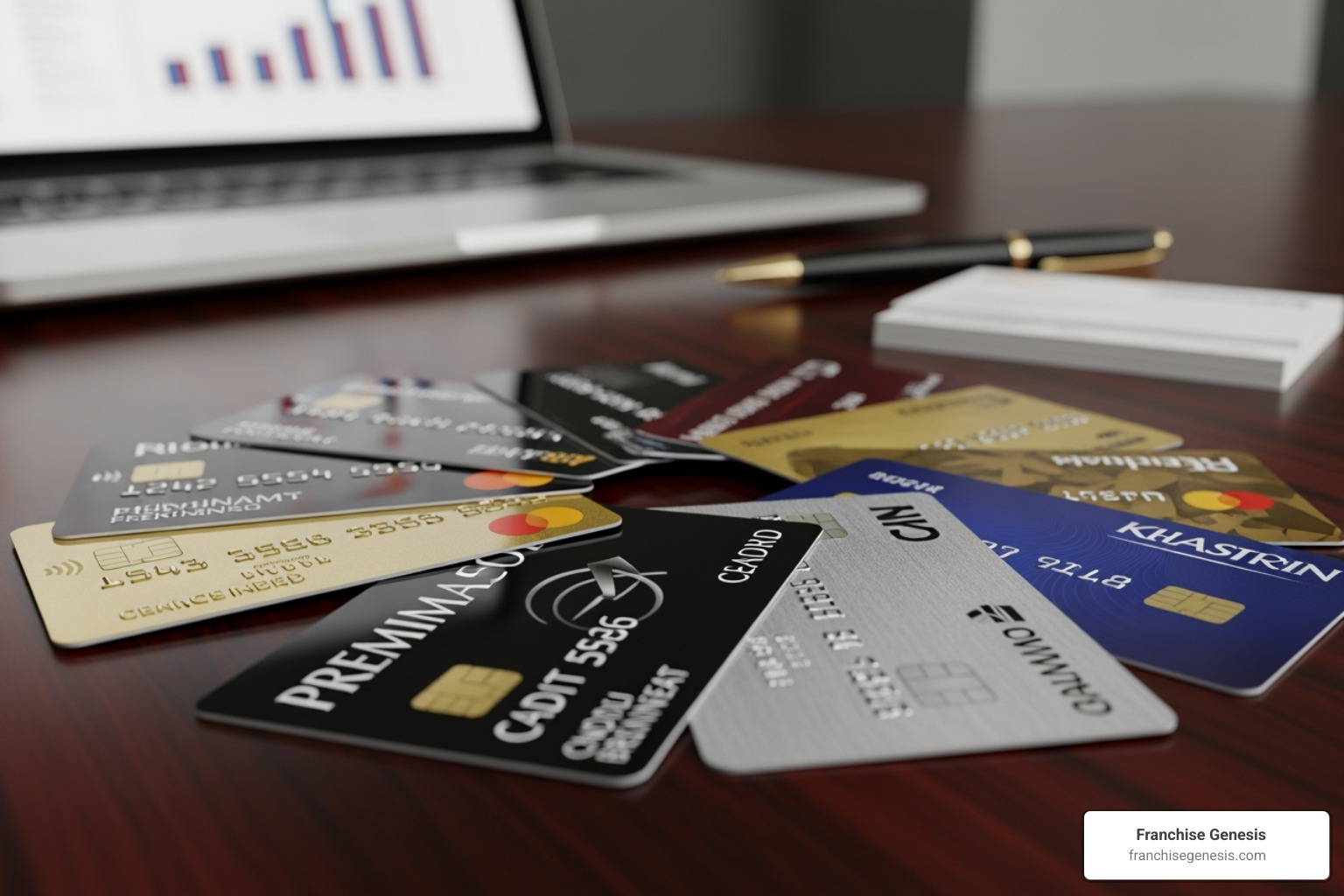 neat stack of business receipts next to a business credit card - best business credit cards for small business