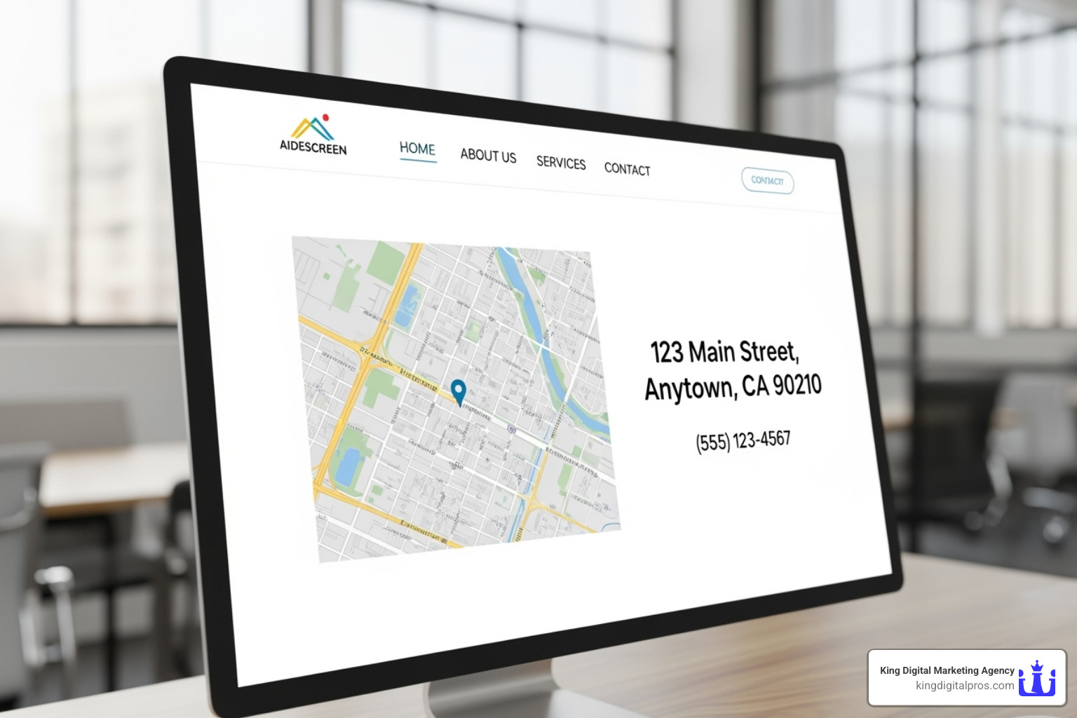 a website homepage featuring local elements like a map and address - local marketing seo