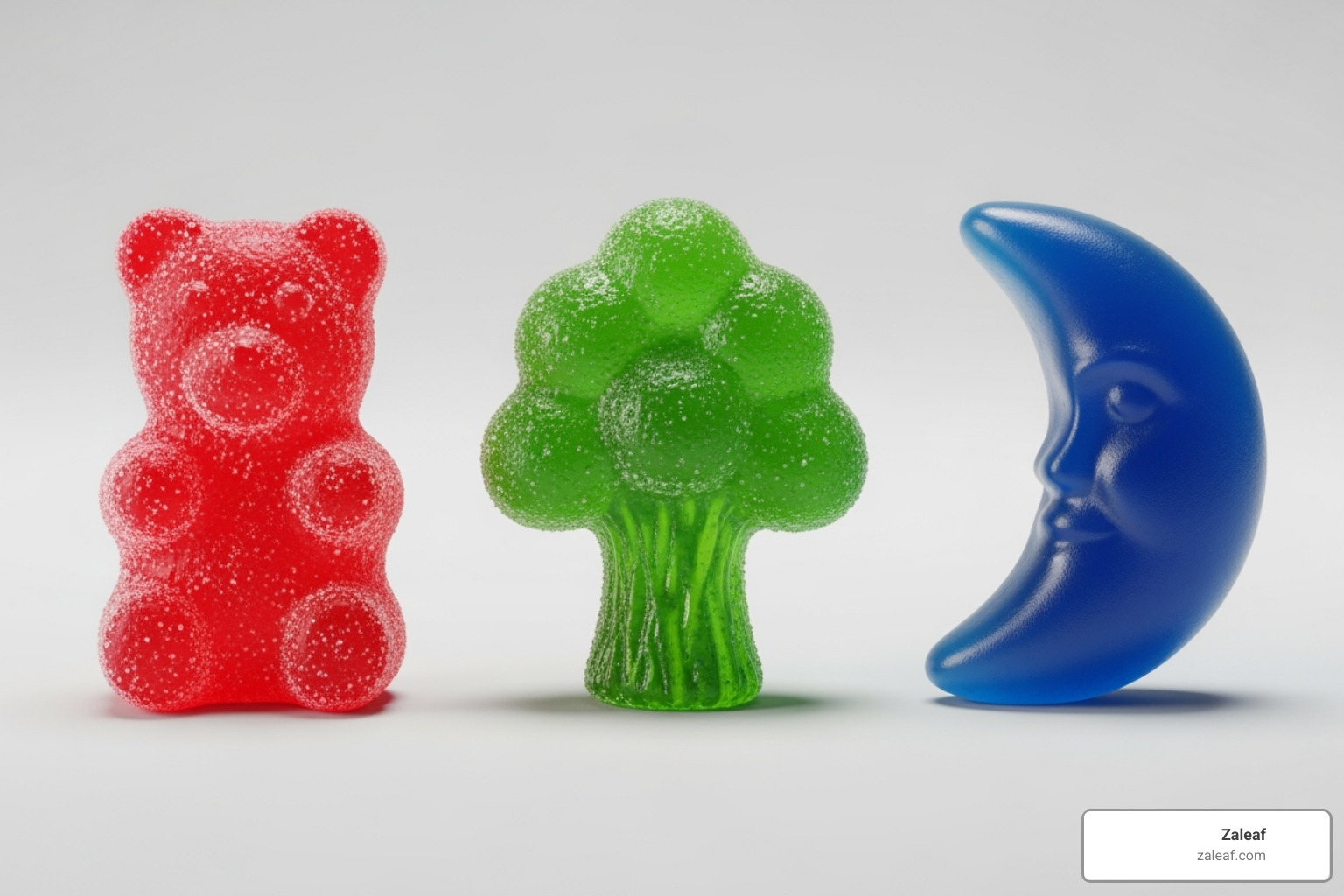 Three different gummies labeled Delta-8, Delta-9, and HHC - THC gummies bulk