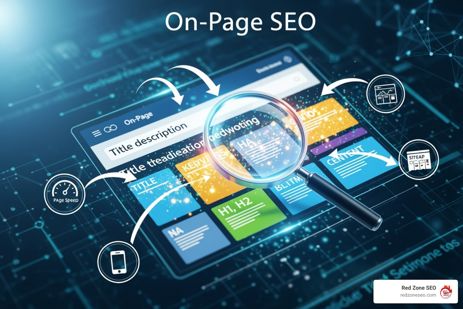 A dashboard display showing various SEO performance metrics including organic traffic trends, keyword rankings, click-through rates, bounce rates, and conversion goals over time. - how to do on page optimization in seo