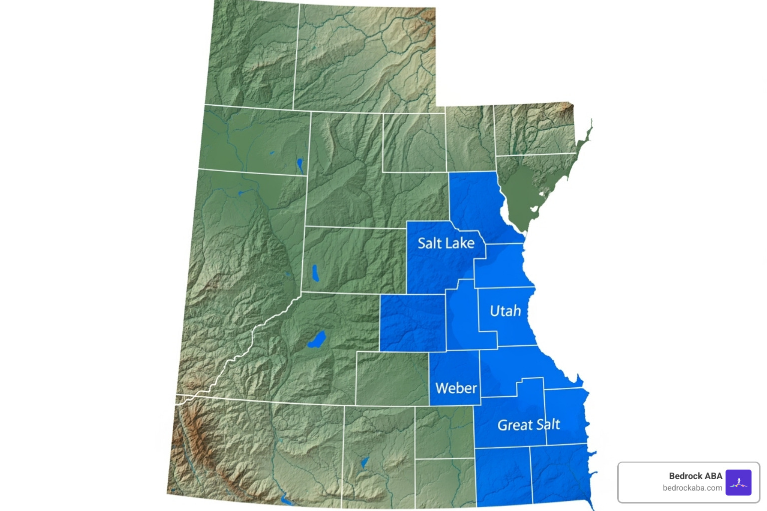 Map of Utah highlighting major service areas - ABA therapy utah