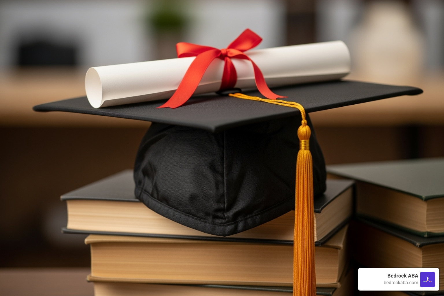 A graduation cap with a diploma resting on top, symbolizing educational achievement. - aba therapist A graduation cap with a diploma resting on top, symbolizing educational achievement. - aba therapist