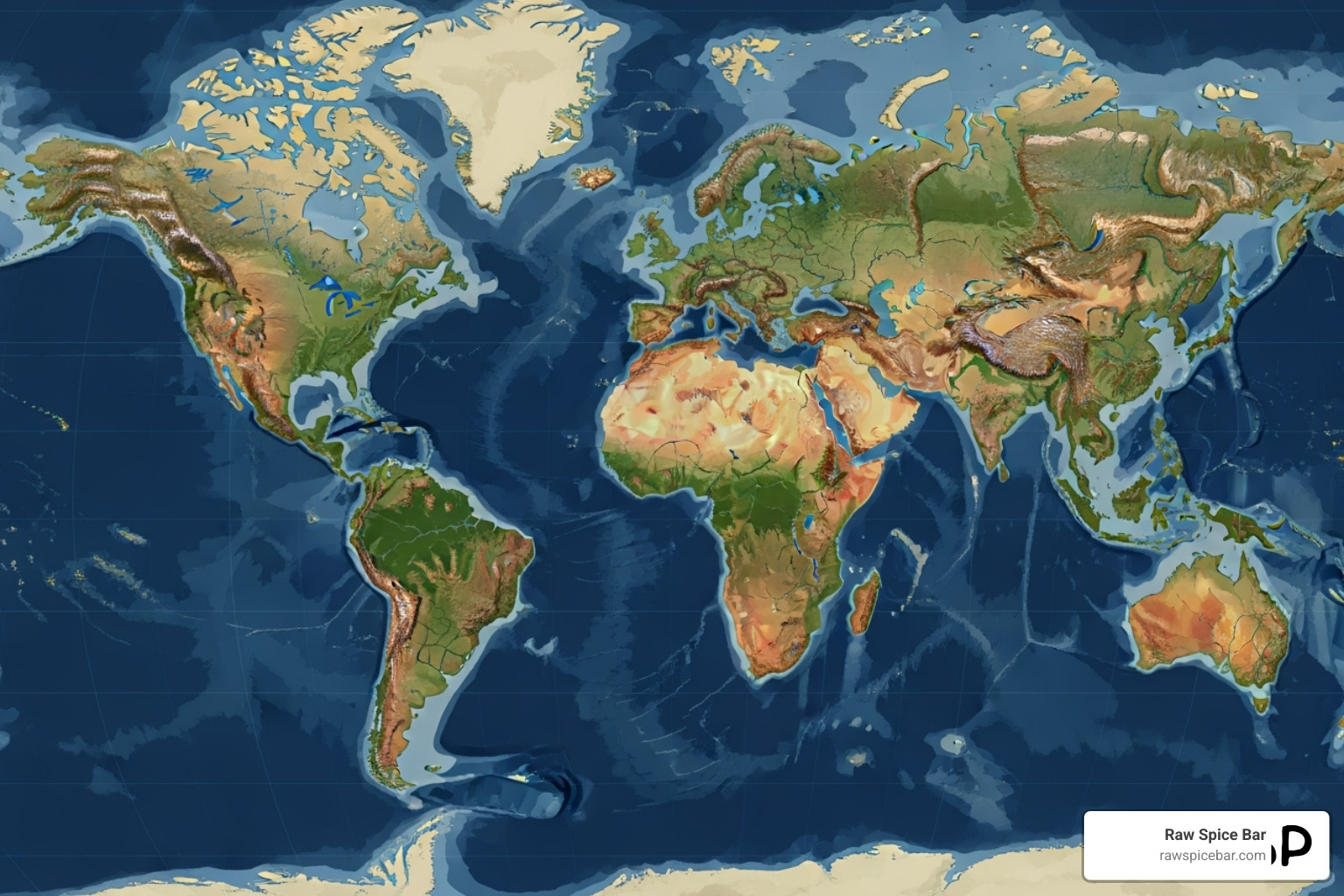 world map highlighting key spice-growing regions - list of herbs and spices