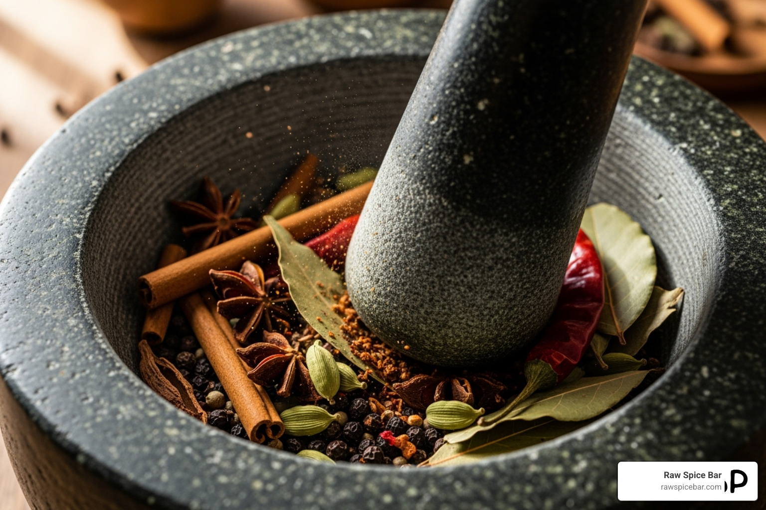a mortar and pestle grinding whole spices - best spices