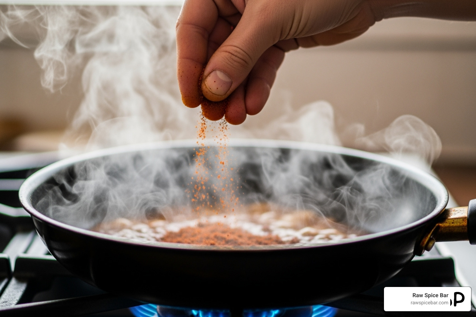 person adding spices to a pan - spices that are healthy for you
