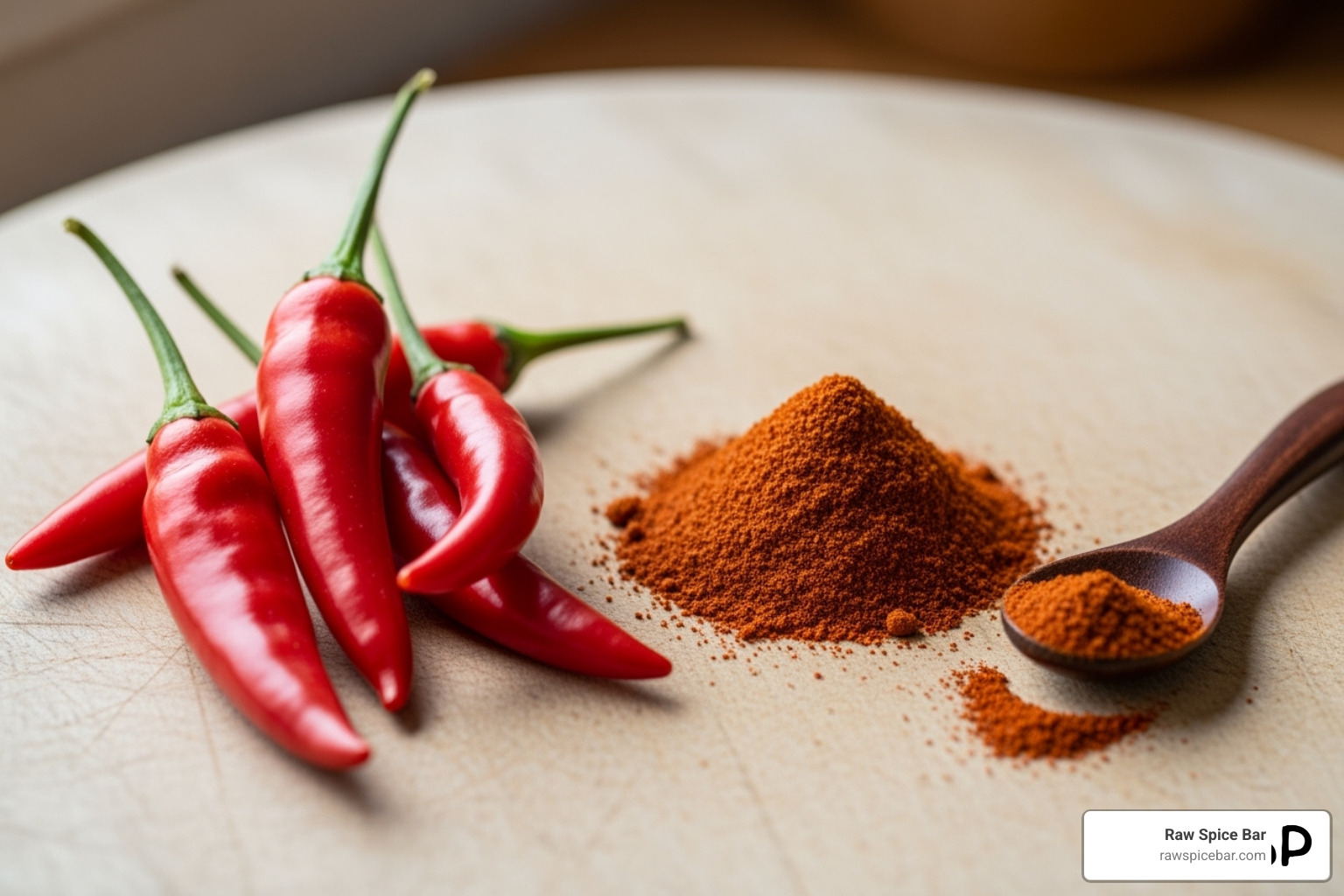 fresh red cayenne peppers and dried powder - spices that are healthy for you