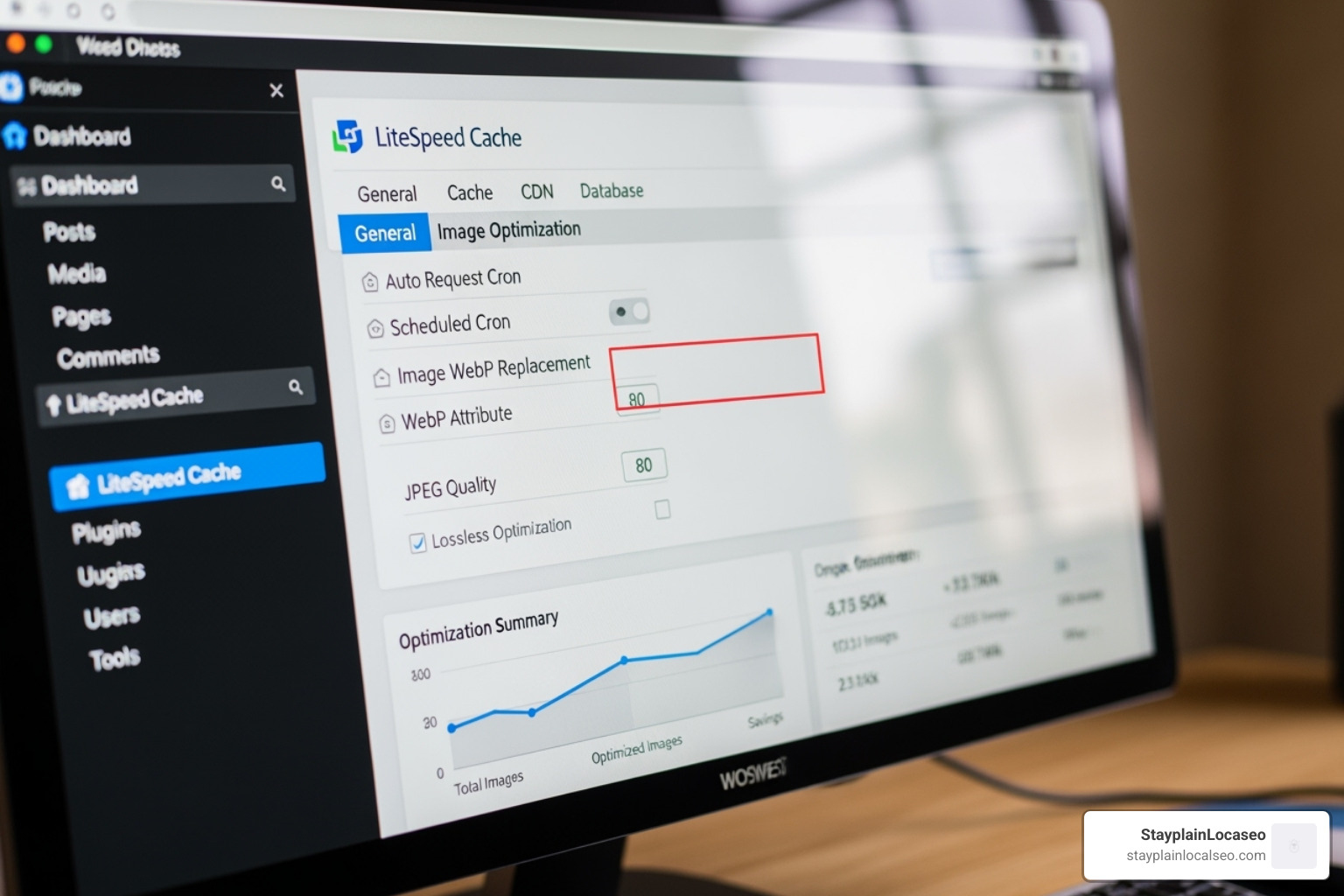WordPress dashboard showing optimization settings - wordpress speed optimization service free
