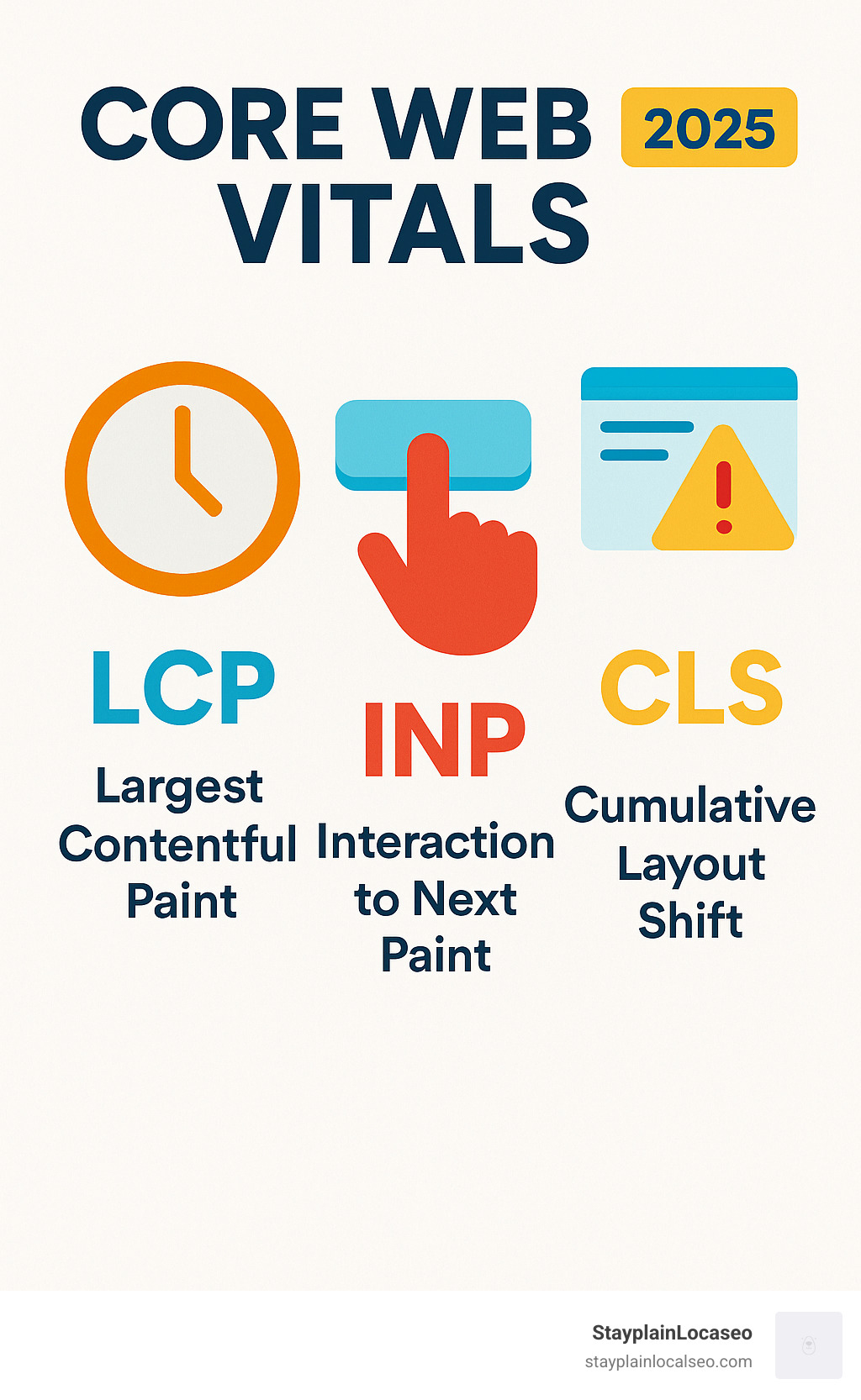 Infographic explaining the three Core Web Vitals (LCP, INP, CLS) - wordpress speed optimization service free infographic 
