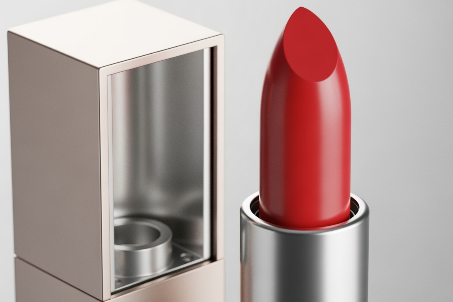 a sleek, refillable metal lipstick case being refilled - plastic free beauty products