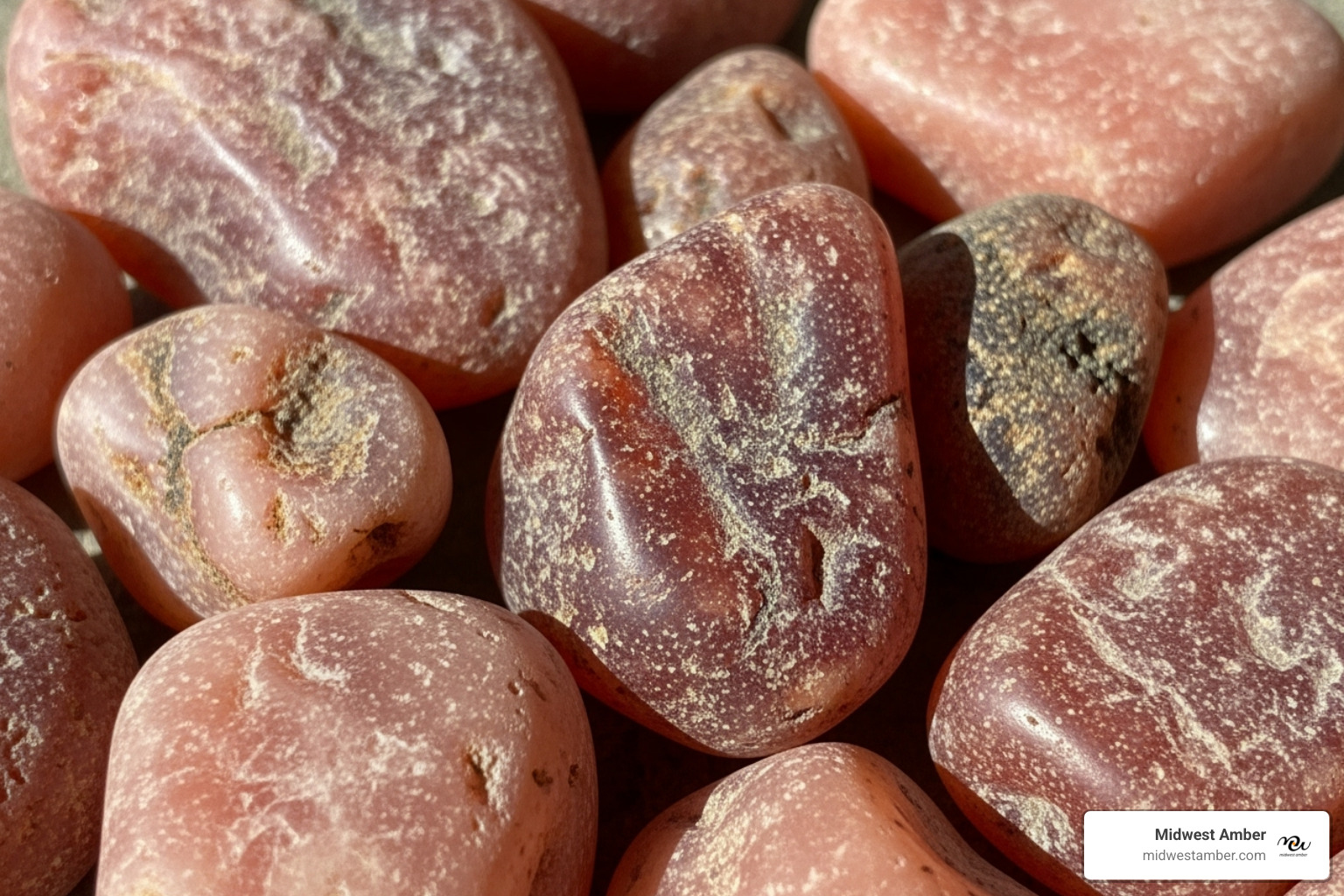 raw, unpolished pink amber specimens - pink amber stone