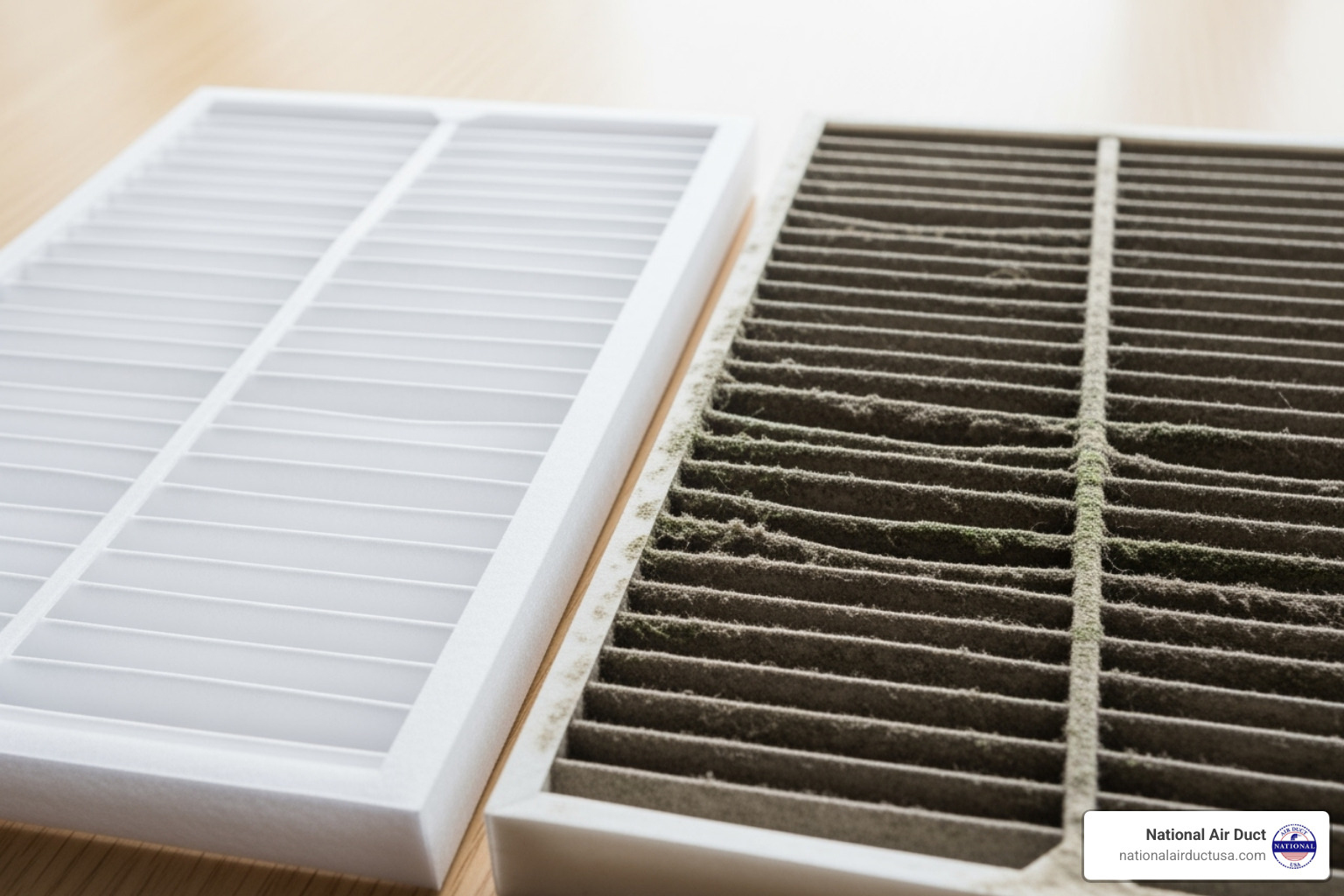 clean AC filter next to a dirty, moldy one - can an air conditioner get mold