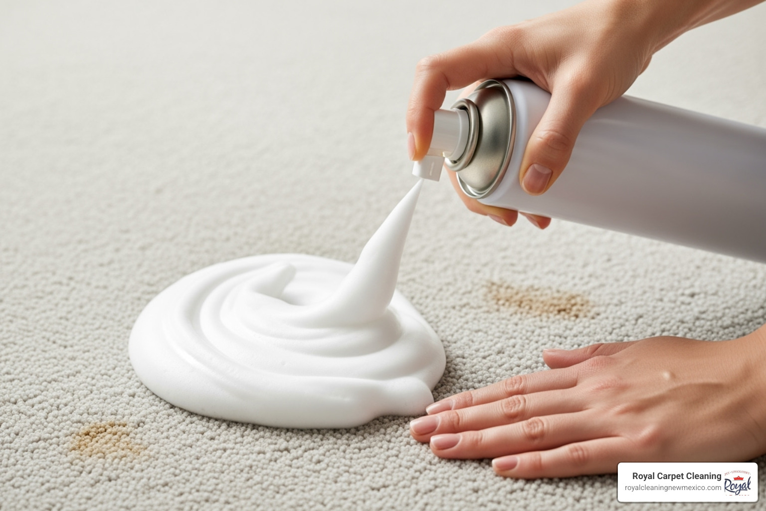 someone applying a carpet cleaning foam - high traffic carpet cleaning