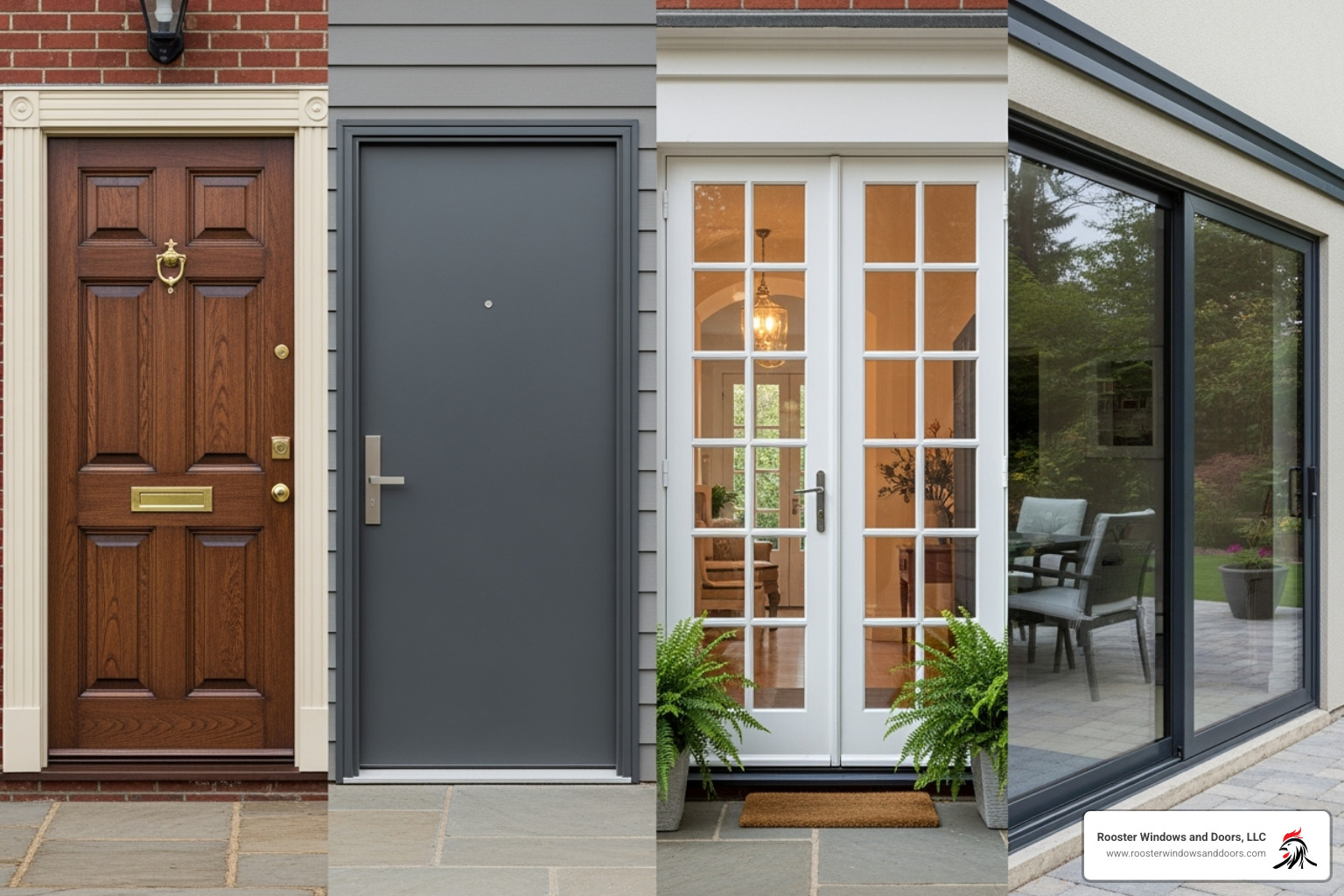 variety of door styles like panel, flush, French, and sliding patio doors - local door replacement