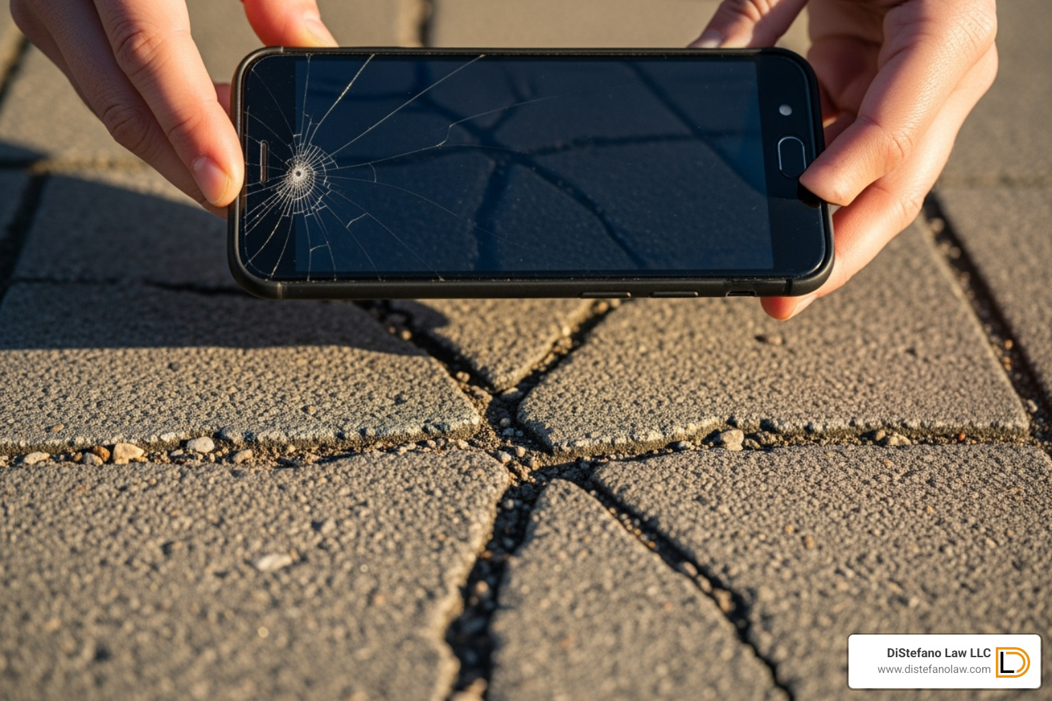 smartphone taking a picture of a cracked sidewalk - fort lauderdale premises liability lawyer