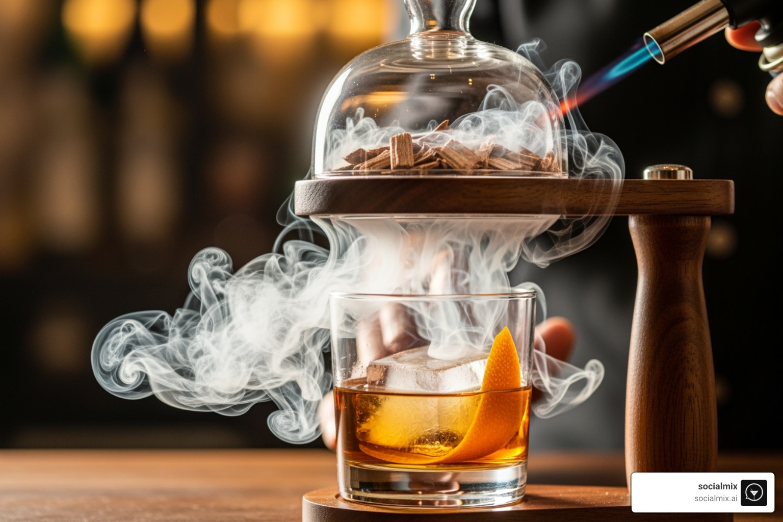 a cocktail smoker kit being used to infuse an Old Fashioned with smoke - gifts for old fashioned lovers