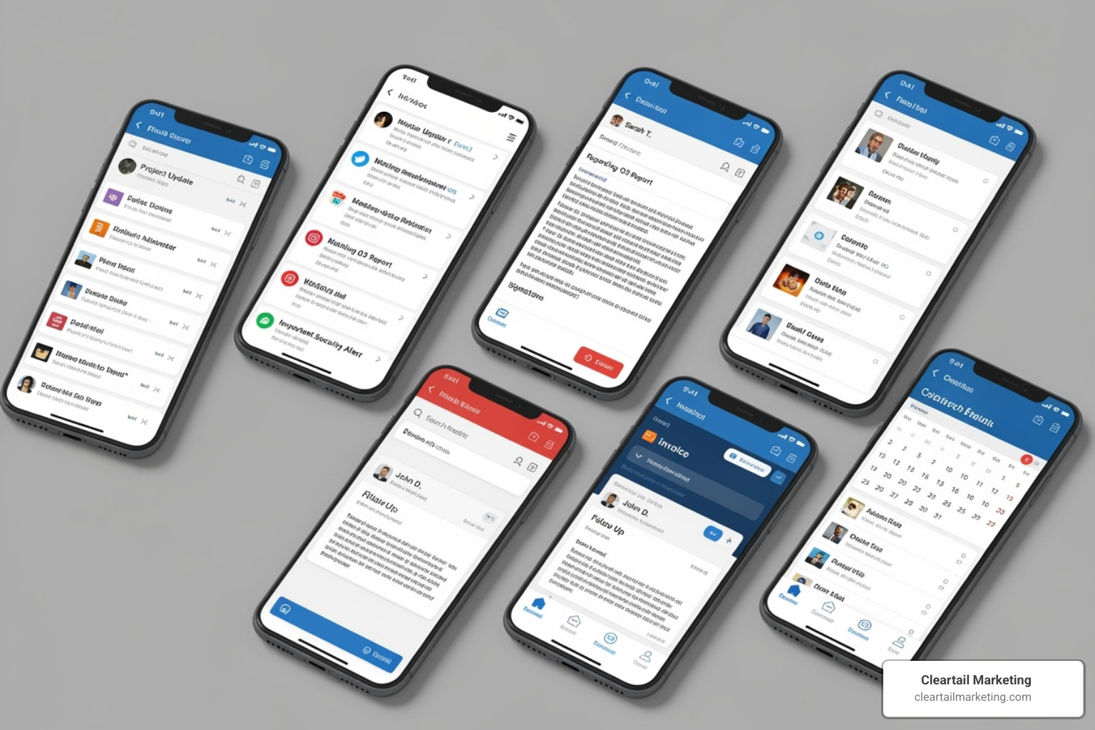 DIFFERENT EMAIL EXAMPLES ON A PHONE SCREEN - AUTOMATED EMAIL SEQUENCES