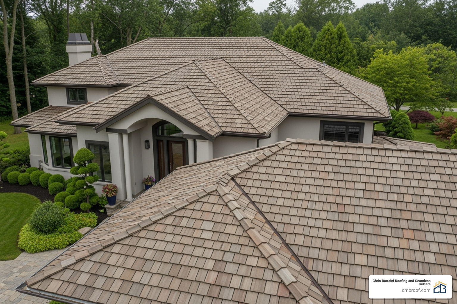 a stunning home with a composite cedar shake roof - roof shingles that look like cedar shakes