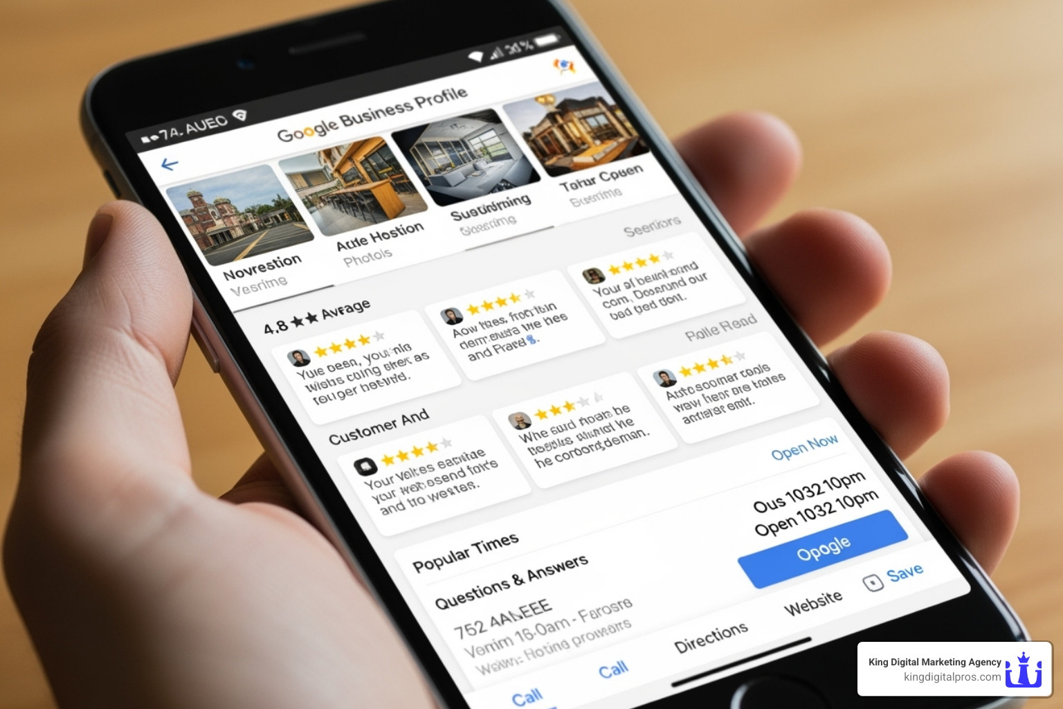 Fully optimized Google Business Profile showing photos, reviews, and business info - Local SEO best practices