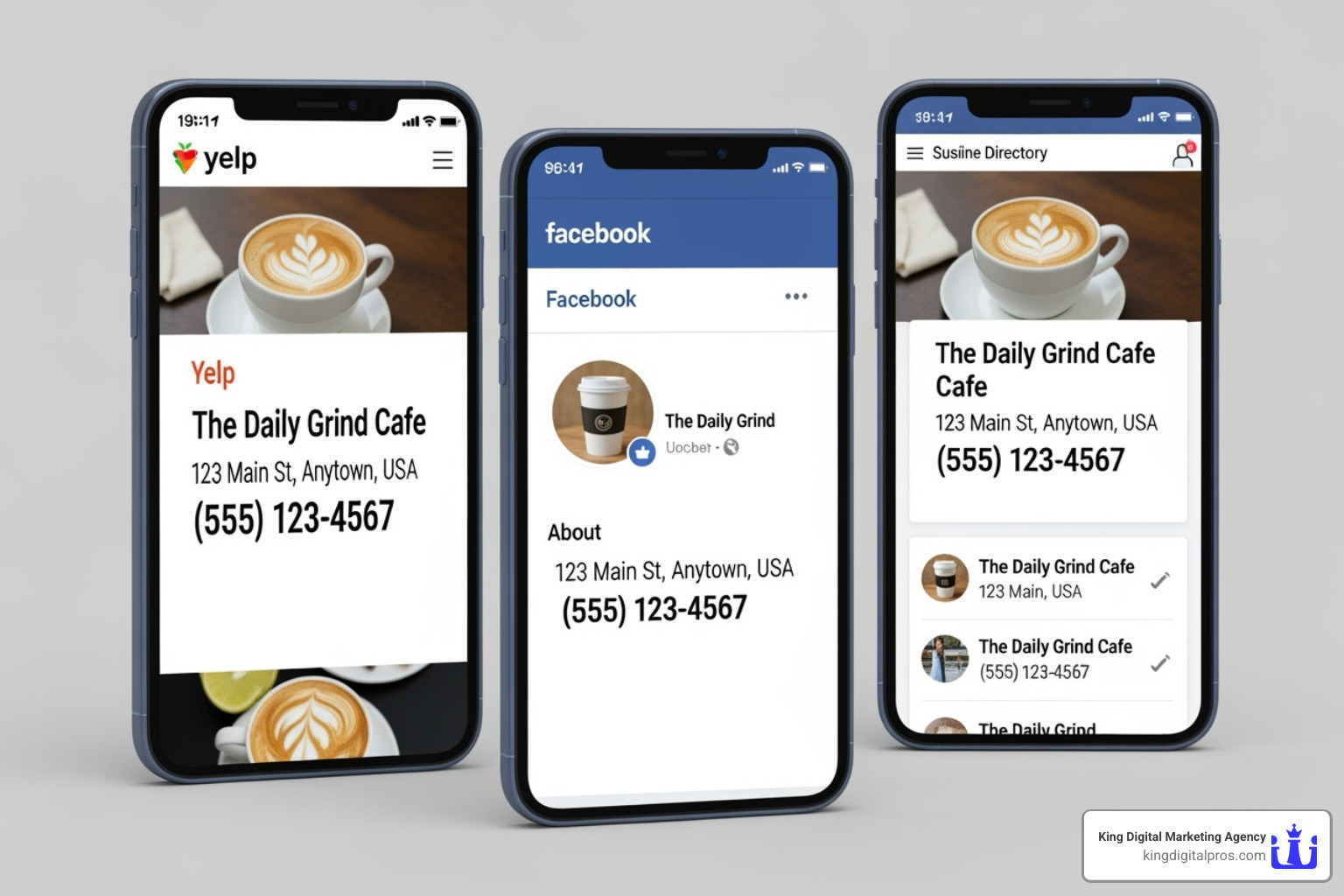 Consistent NAP information across Yelp, Facebook, and a local directory - Local SEO best practices
