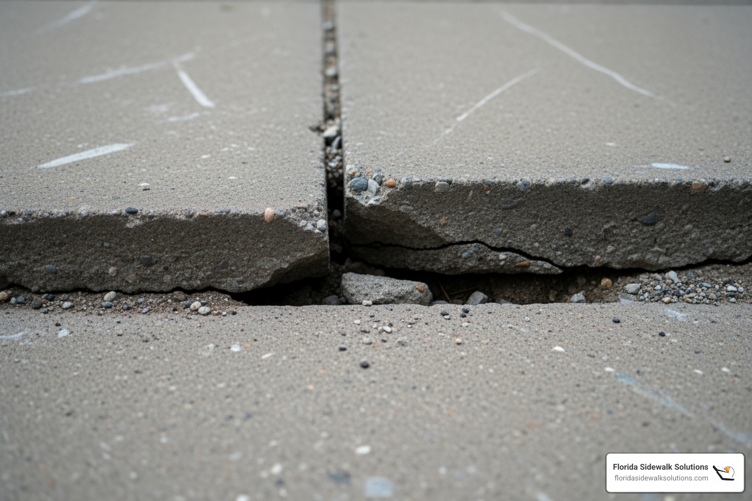 of a cracked and uneven sidewalk slab creating a clear trip hazard - concrete work near me
