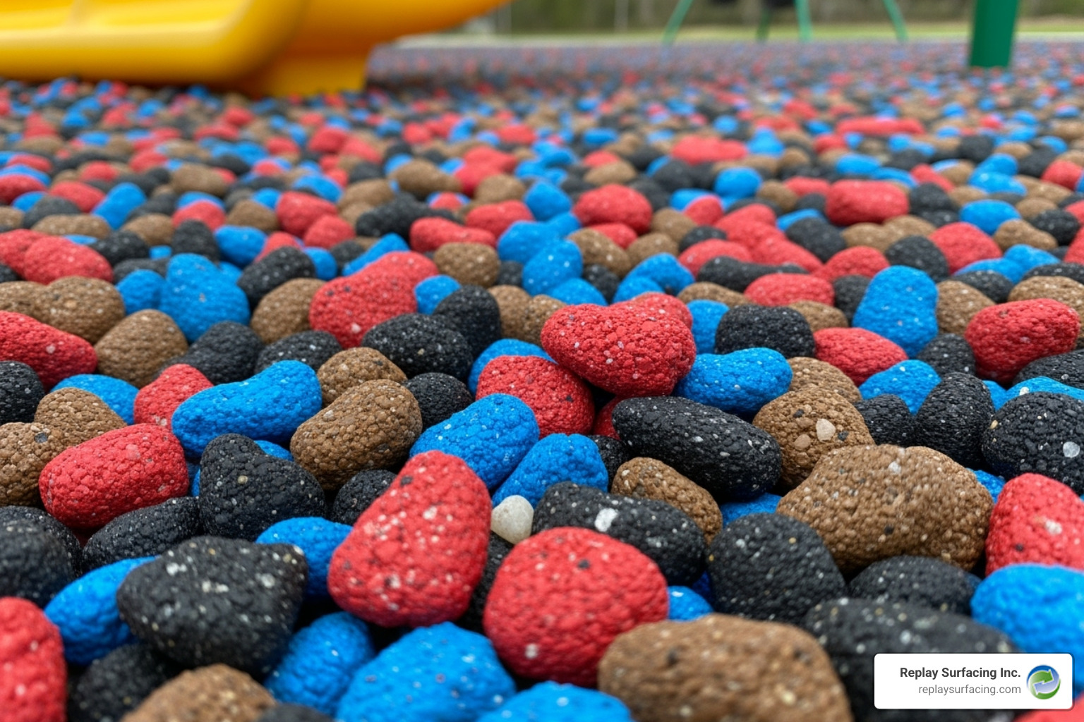 Recycled rubber mulch showing texture and colors - playground safe mulch