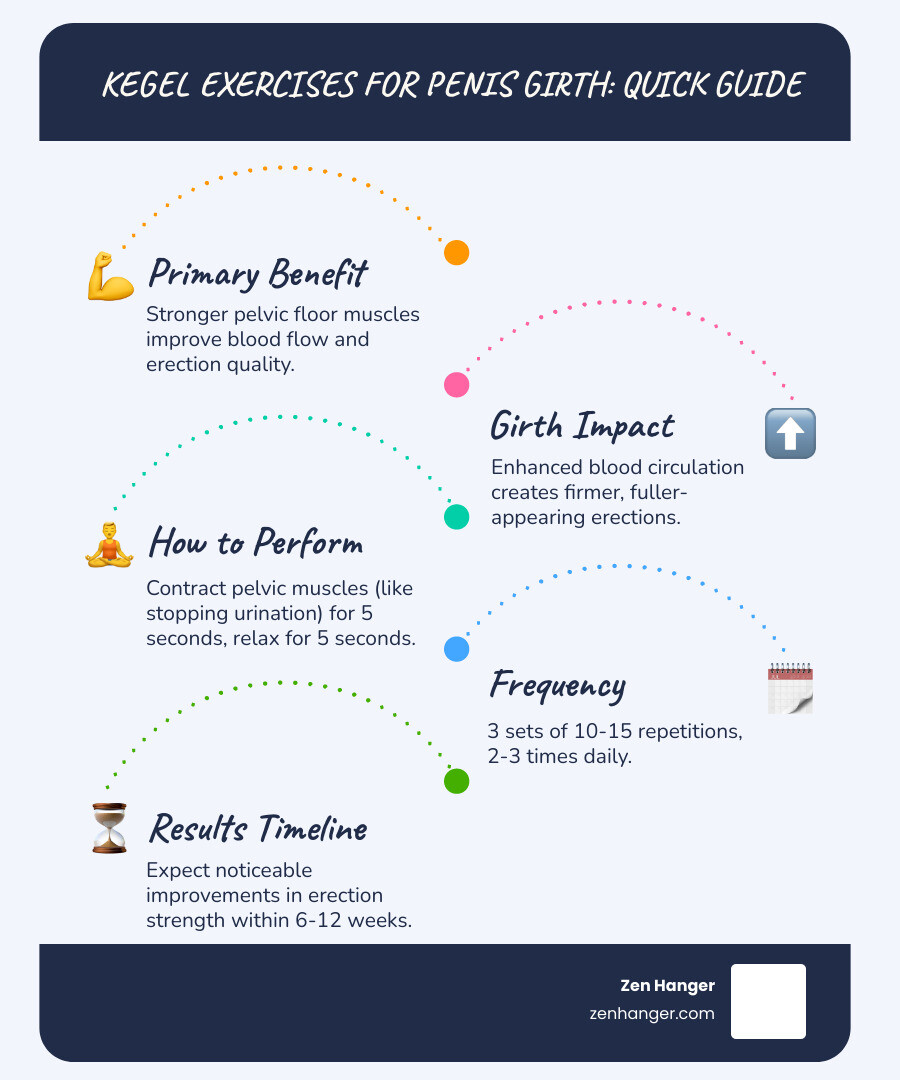 Detailed infographic showing male pelvic floor muscle anatomy, highlighting the pubococcygeus muscle location, blood flow pathways to the penis, and step-by-step Kegel exercise technique with proper posture and breathing - kegel exercises penis girth infographic infographic-line-5-steps-blues-accent_colors