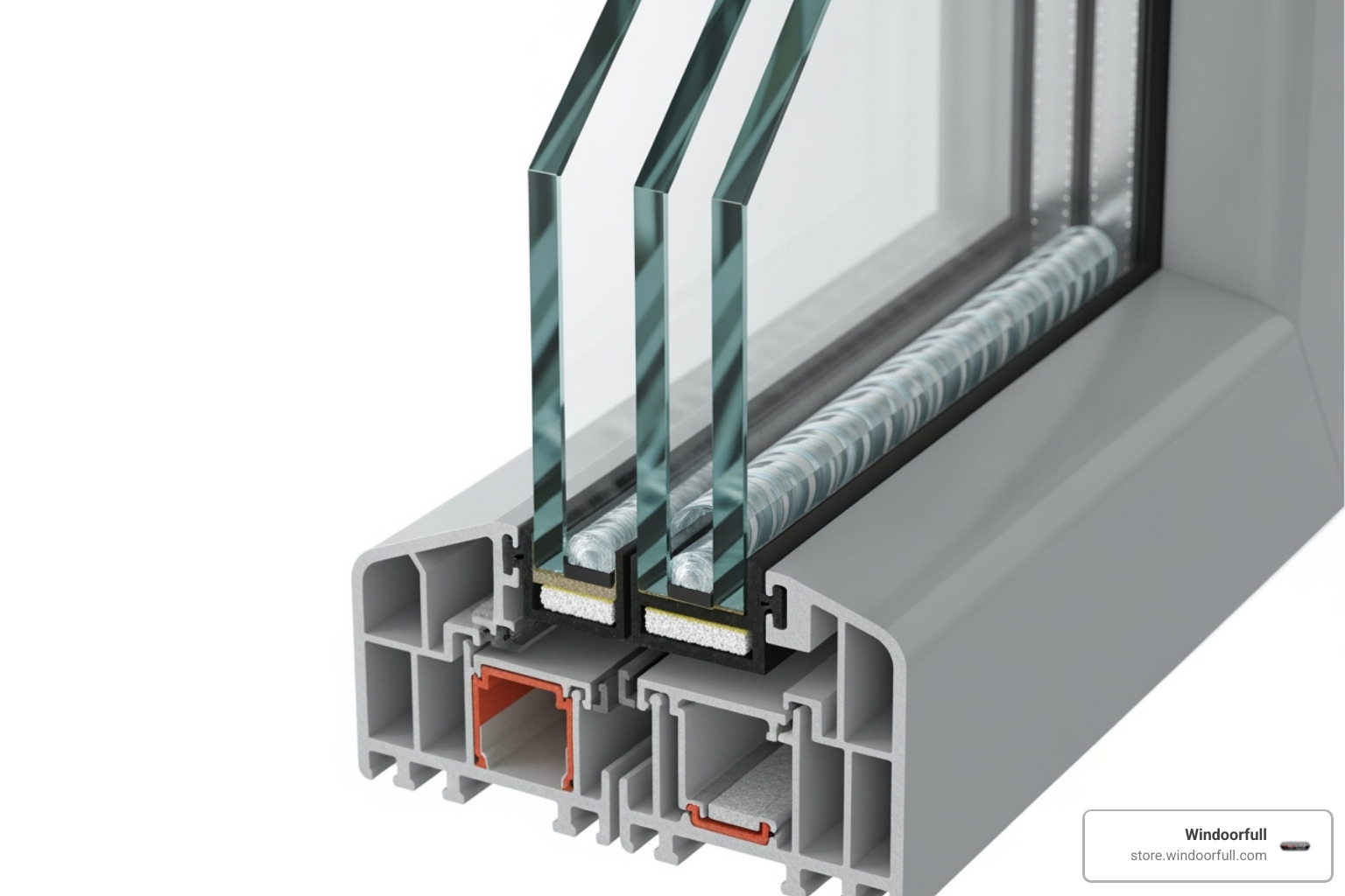 cutaway view of a double-glazed unit showing the two panes, spacer, and gas fill - tilt and turn double glazing