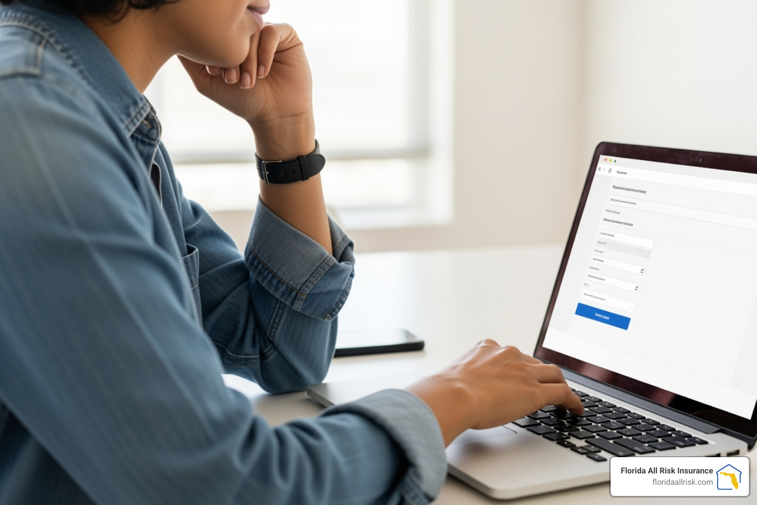 Person on a laptop getting an online insurance quote - omega homeowners insurance florida