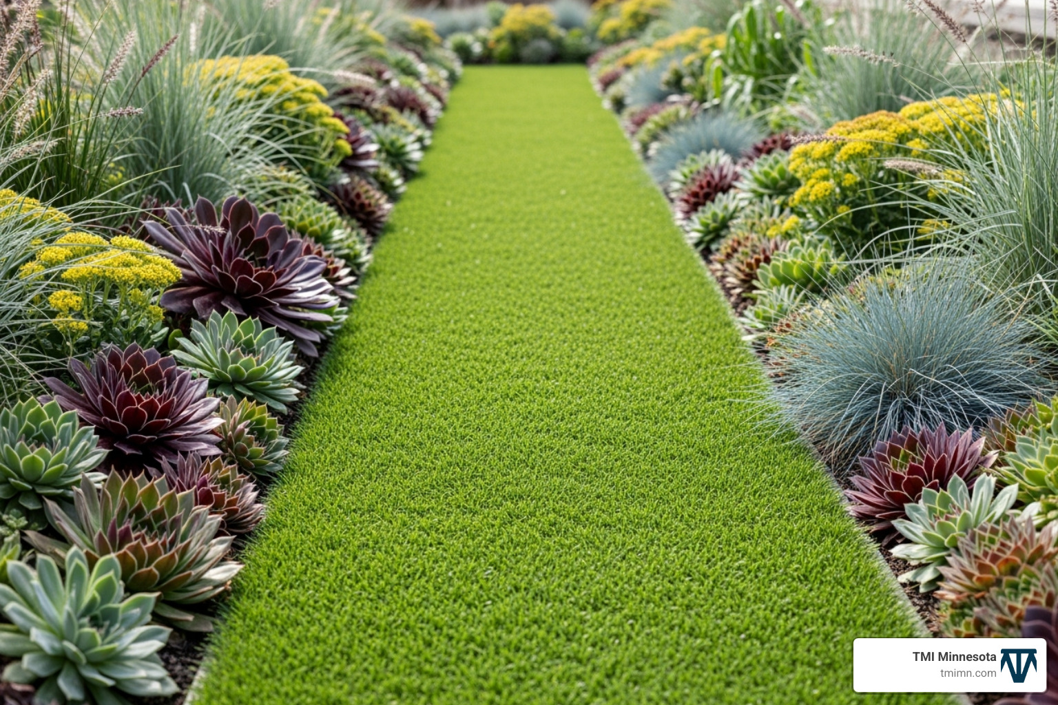 artificial grass bordered by lush, low-maintenance plants like succulents and ornamental grasses - front yard synthetic grass artificial grass bordered by lush, low-maintenance plants like succulents and ornamental grasses - front yard synthetic grass